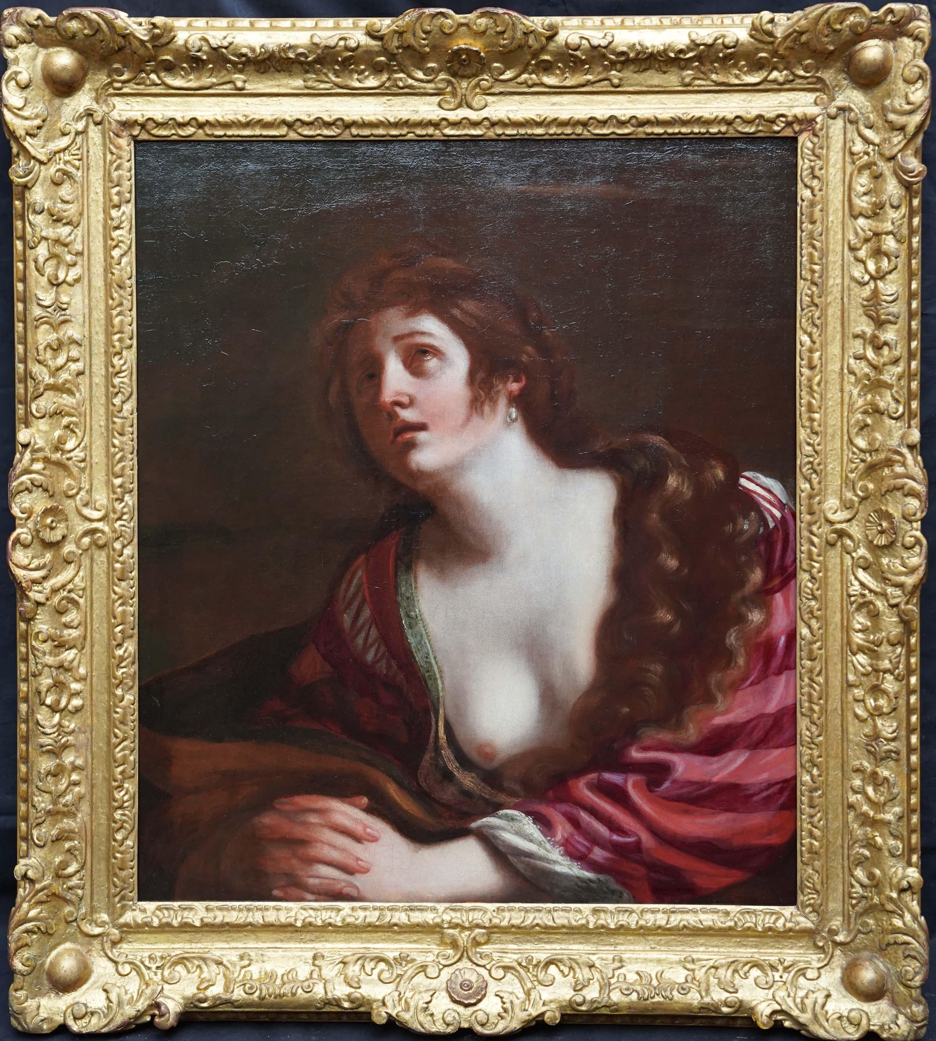 The Penitent Magdalene - Italian Baroque Old Master art portrait oil painting For Sale 6