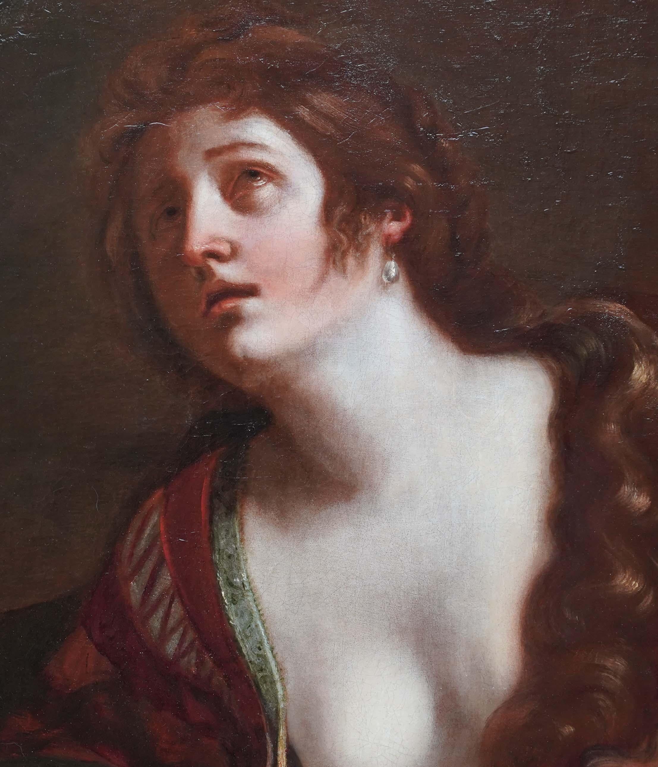 Penitent Magdalene – Italienisches Barock-Porträtgemälde eines Alten Meisters (Schwarz), Portrait Painting, von Giovanni Francesco Barbieri (Il Guercino)