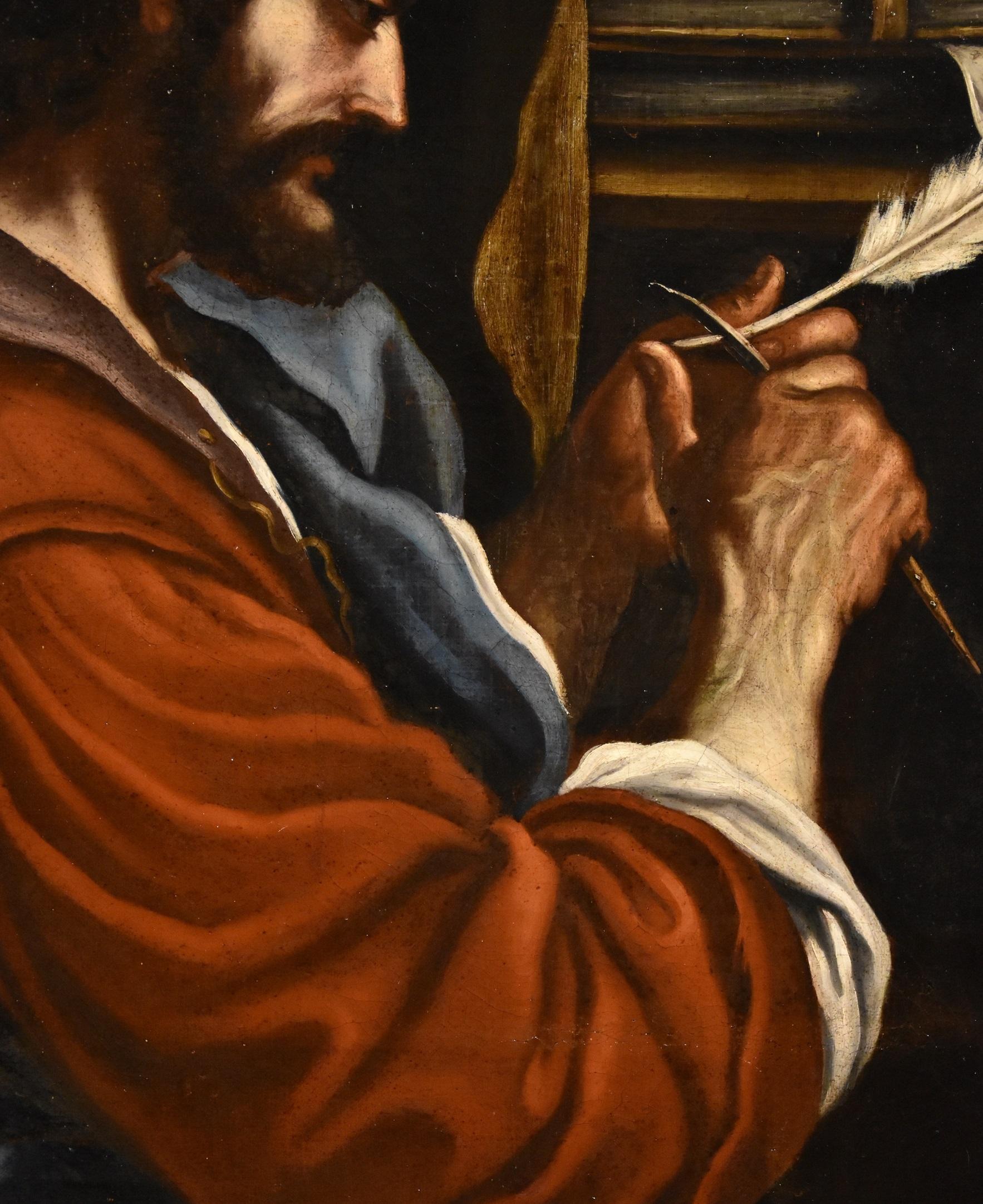 Saint Mark Evangelist Guercino Paint Oil on canvas Old master 17th Century Italy - Old Masters Painting by Giovanni Francesco Barbieri, known as Il Guercino (Cento, 1591 - Bologna, 1666)