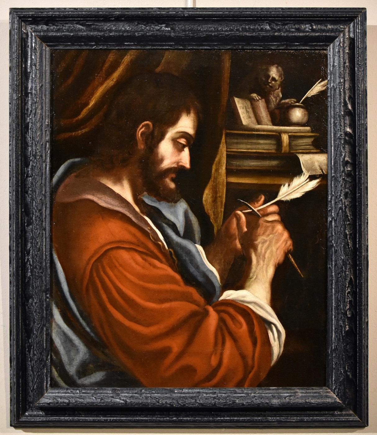 Saint Mark Evangelist Guercino Paint Oil on canvas Old master 17th Century Italy - Painting by Giovanni Francesco Barbieri, known as Il Guercino (Cento, 1591 - Bologna, 1666)