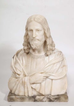 Magnifique sculpture italienne de buste en albâtre du 19ème siècle représentant le Christ Saint-Esprit