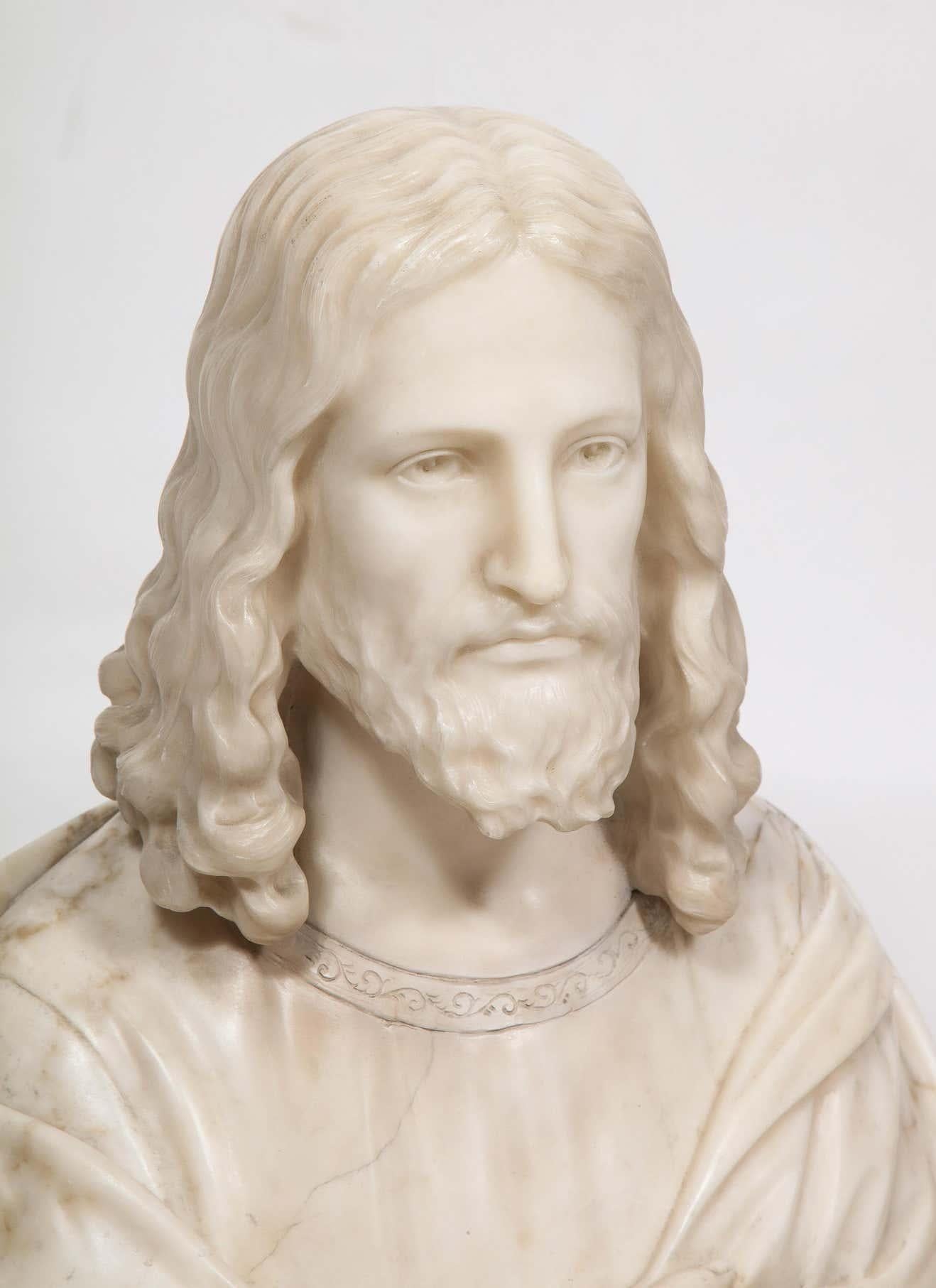 Magnificent 19th Century Italian Alabaster Bust Sculpture of Holy Jesus Christ - Beige Figurative Sculpture by Giovanni Francesco Guerrieri
