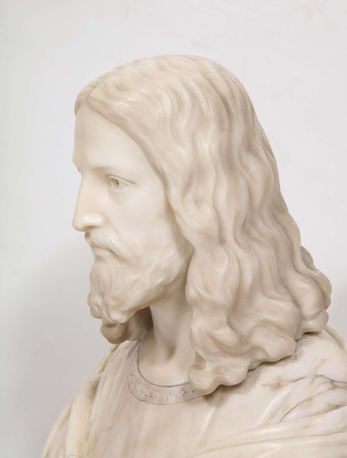 Magnificent 19th Century Italian Alabaster Bust Sculpture of Holy Jesus Christ 2