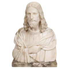 Magnificent 19th Century Italian Alabaster Bust Sculpture of Holy Jesus Christ