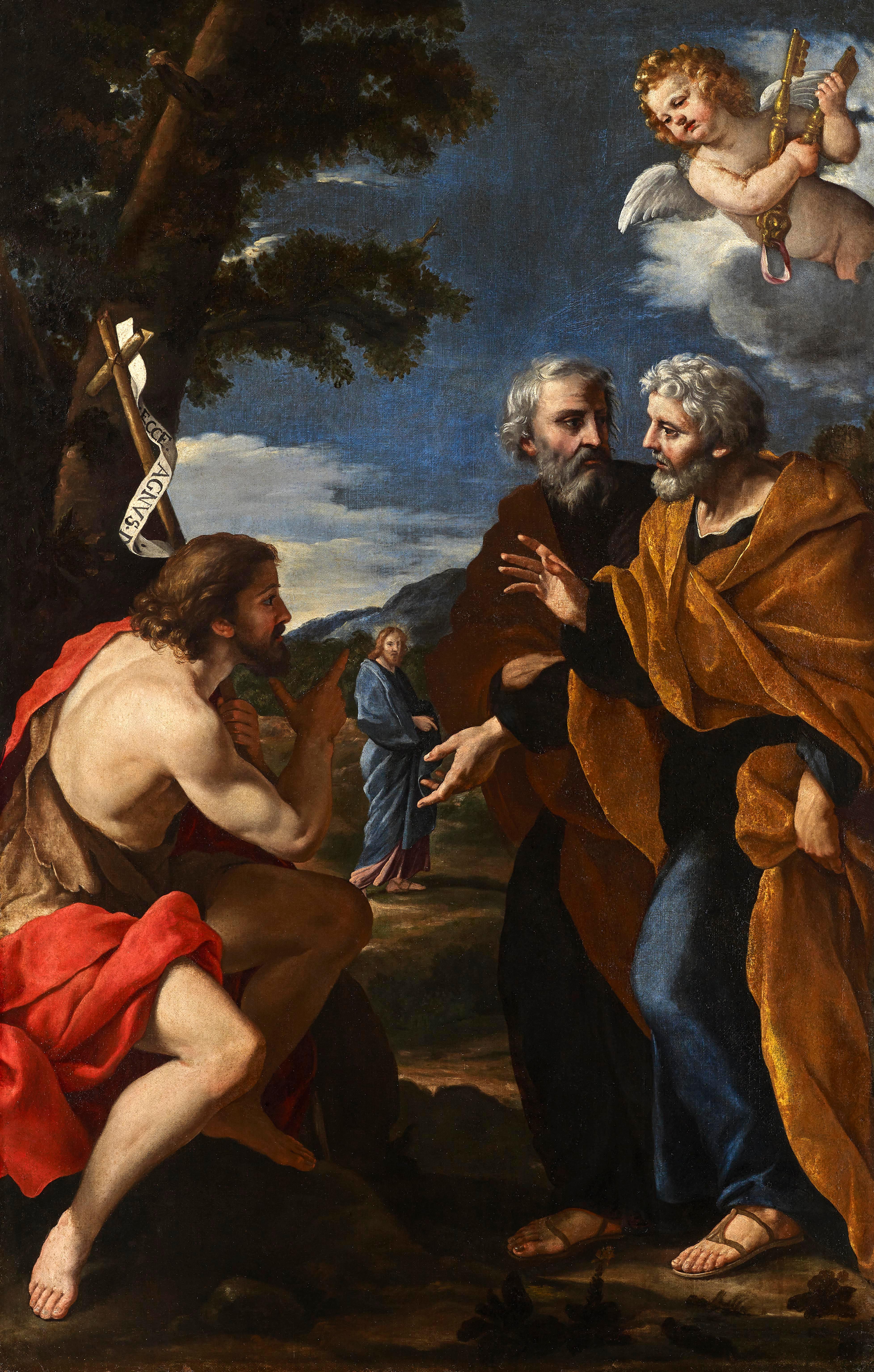 St. John the Baptist pointing out (revealing) Christ - Painting by Giovanni Francesco Romanelli