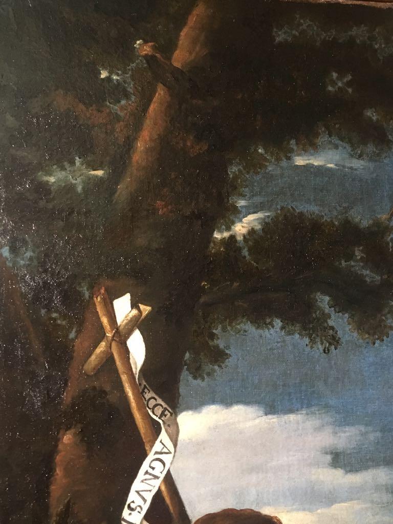 Giovanni Francesco Romanelli (born Viterbo 1612; died Viterbo 1662) 
St. John the Baptist pointing out (revealing) Christ, in the far distance, to Simon Peter and Andrew. 
Oil on canvas, 142 x 91 cm. 
lconography and pictorial tradition of the scene