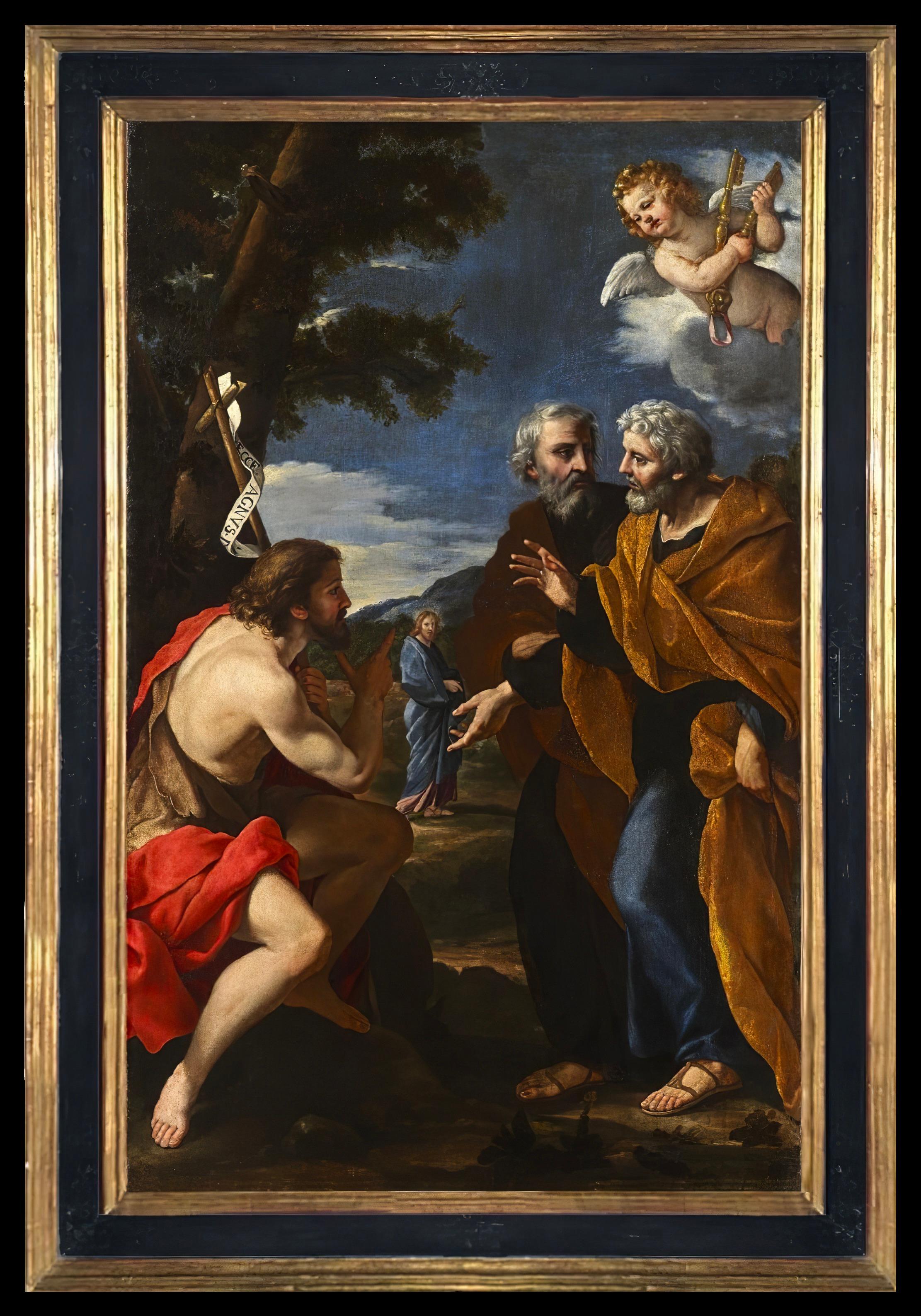 Giovanni Francesco Romanelli Figurative Painting - St. John the Baptist pointing out (revealing) Christ