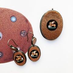 Giovanni Franchini Glass and Silver Micro-Mosaic Set of Earrings and a Pendant
