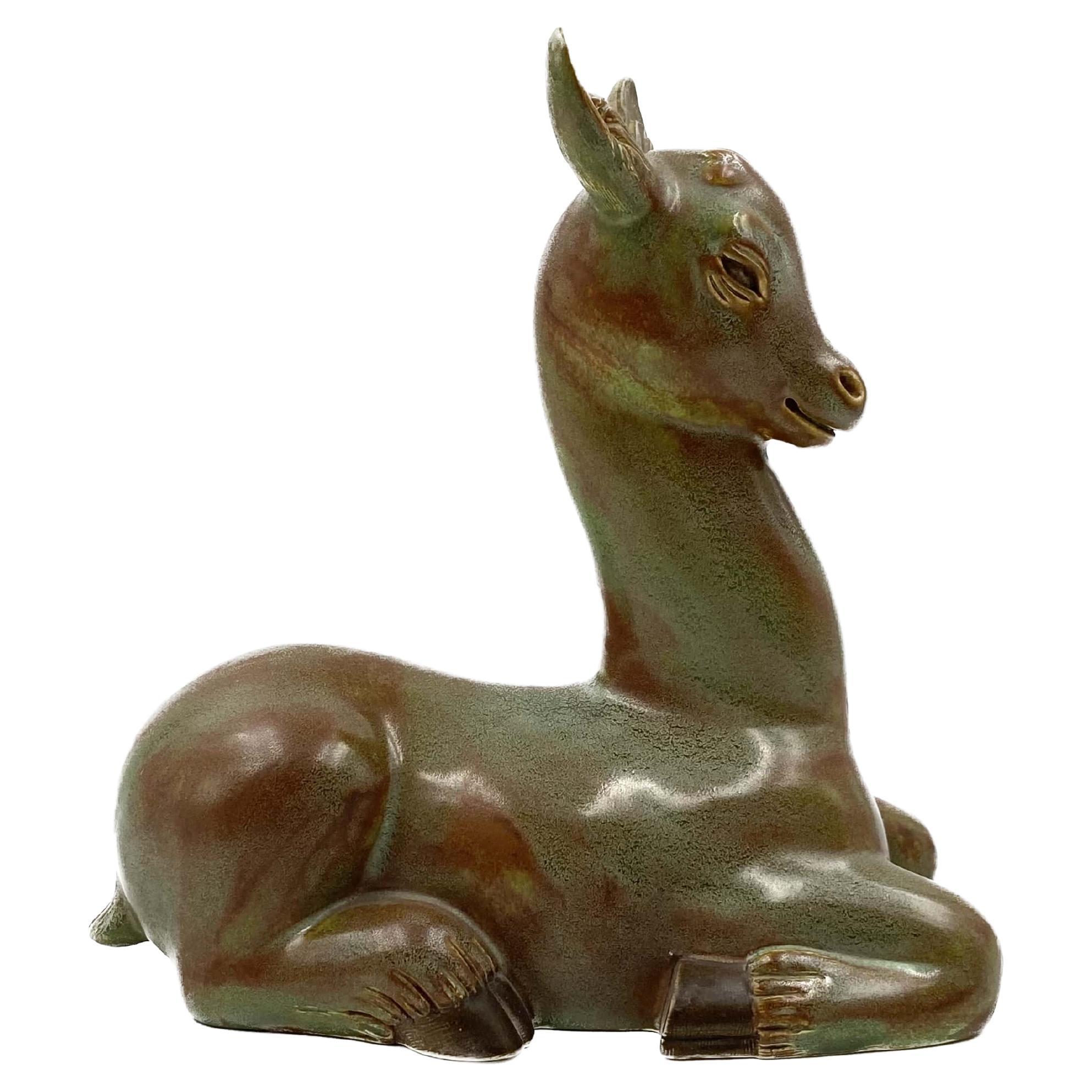 Giovanni Gariboldi, "Crouching Deer," Richard Ginori, San Cristoforo Italy 1940 For Sale