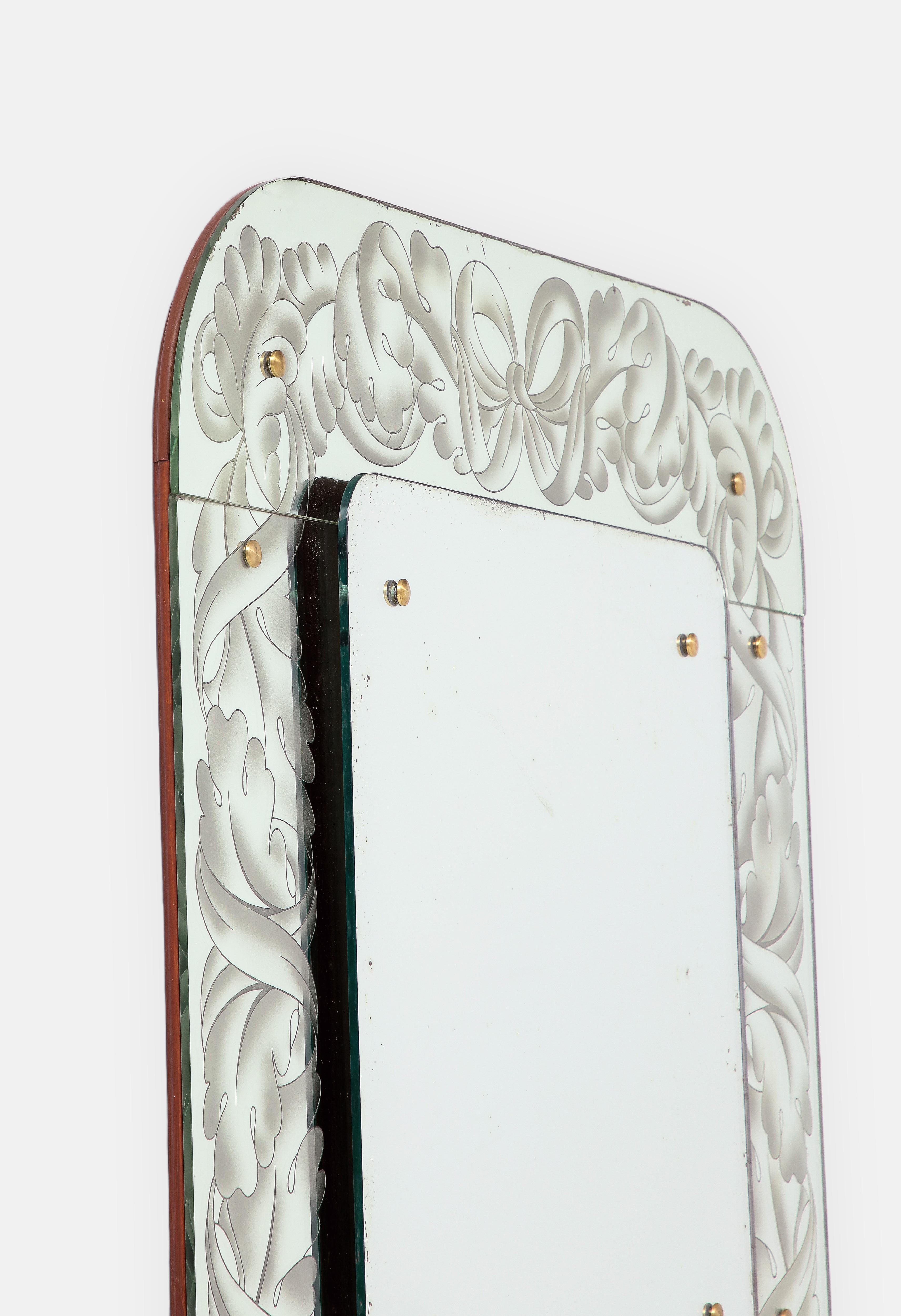 Giovanni Gariboldi Rare Square Etched Glass Mirror, 1940s For Sale 4