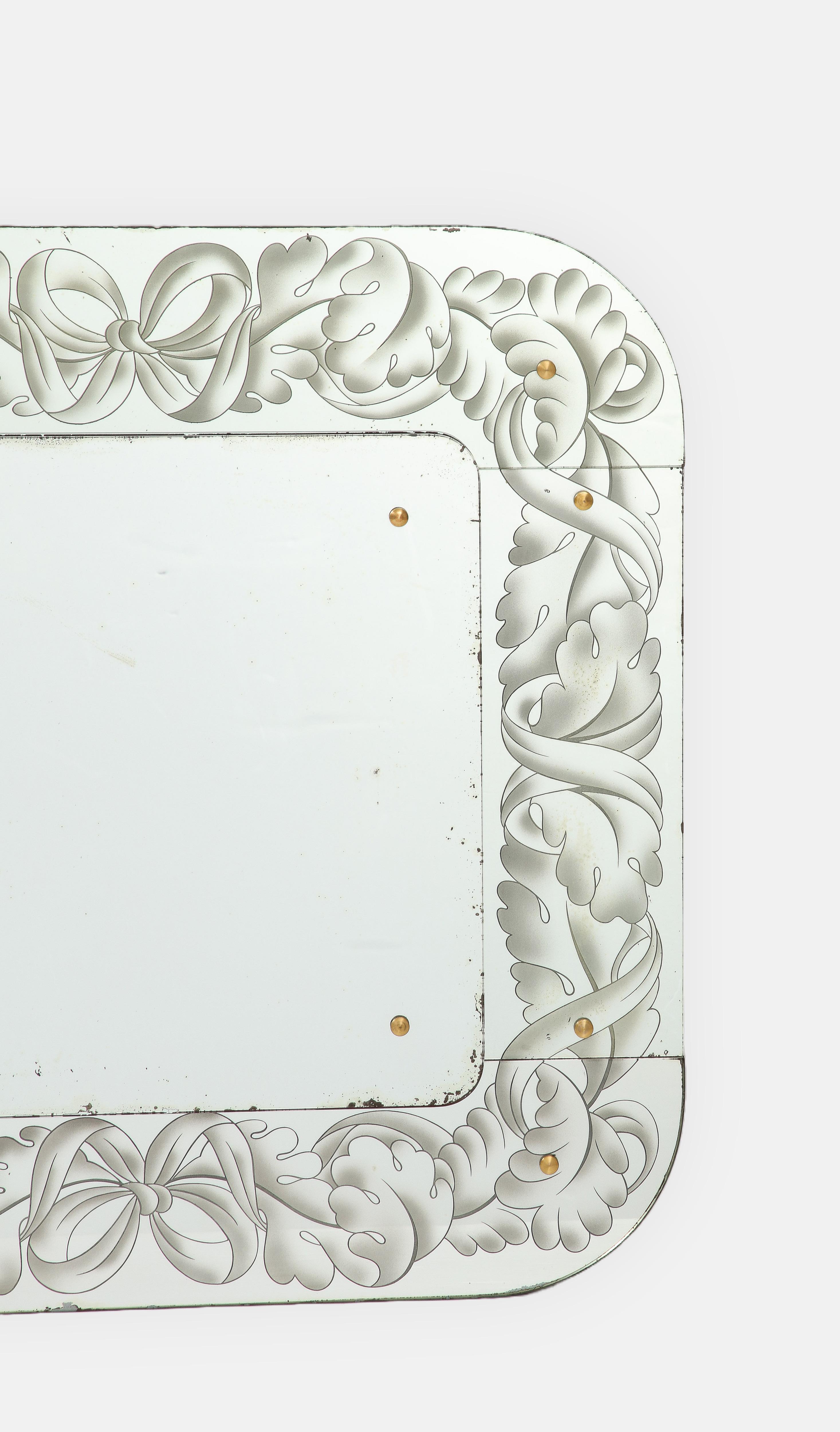 Giovanni Gariboldi Rare Square Etched Glass Mirror, 1940s For Sale 3