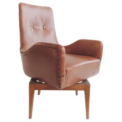 Sedia girevole in pelle e legno Giovanni Gariboldi, Italia, anni '40
