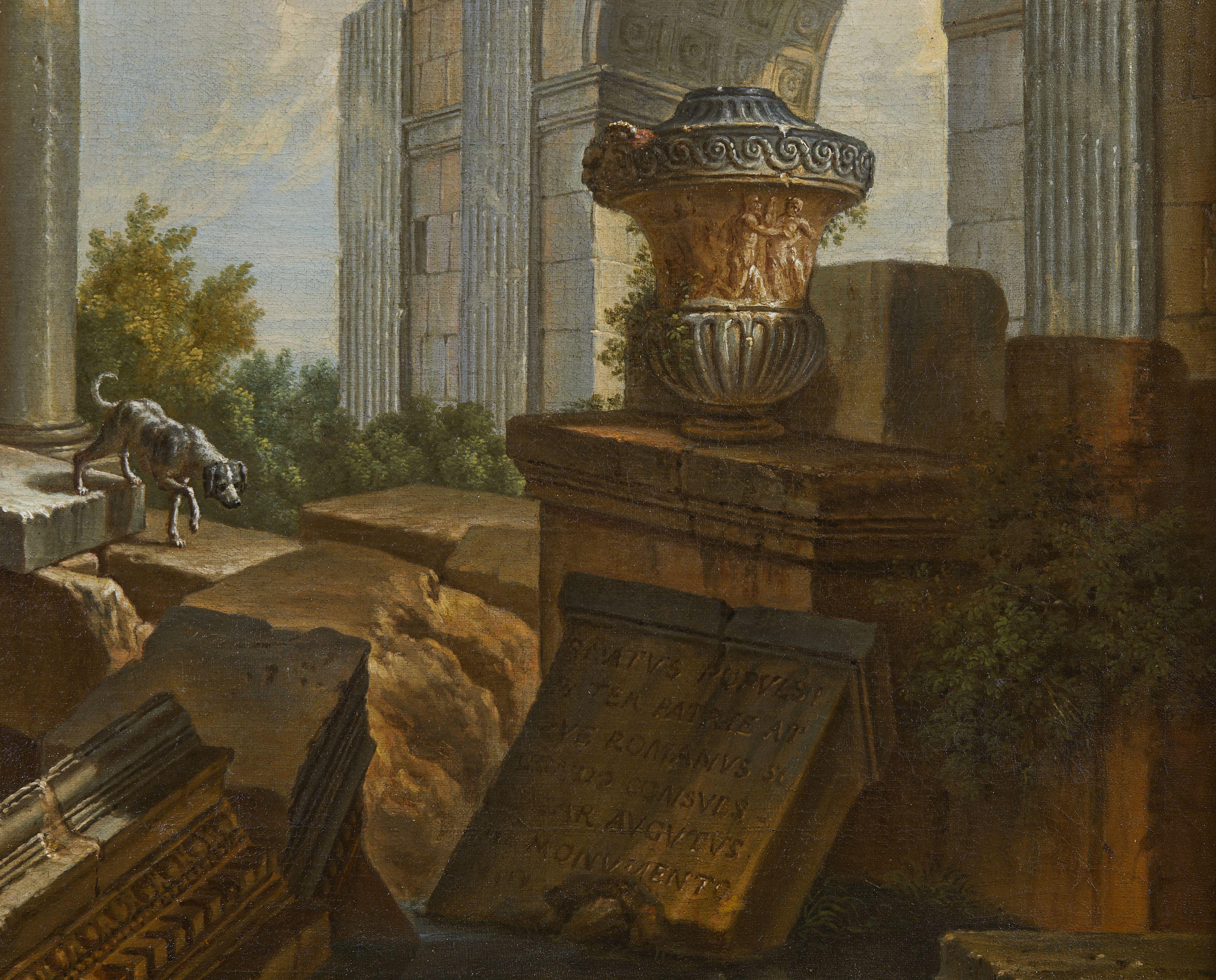 17th Century Landscapes with Ruins Giovanni Ghisolfi Capricci Oil on Canvas Blue For Sale 9
