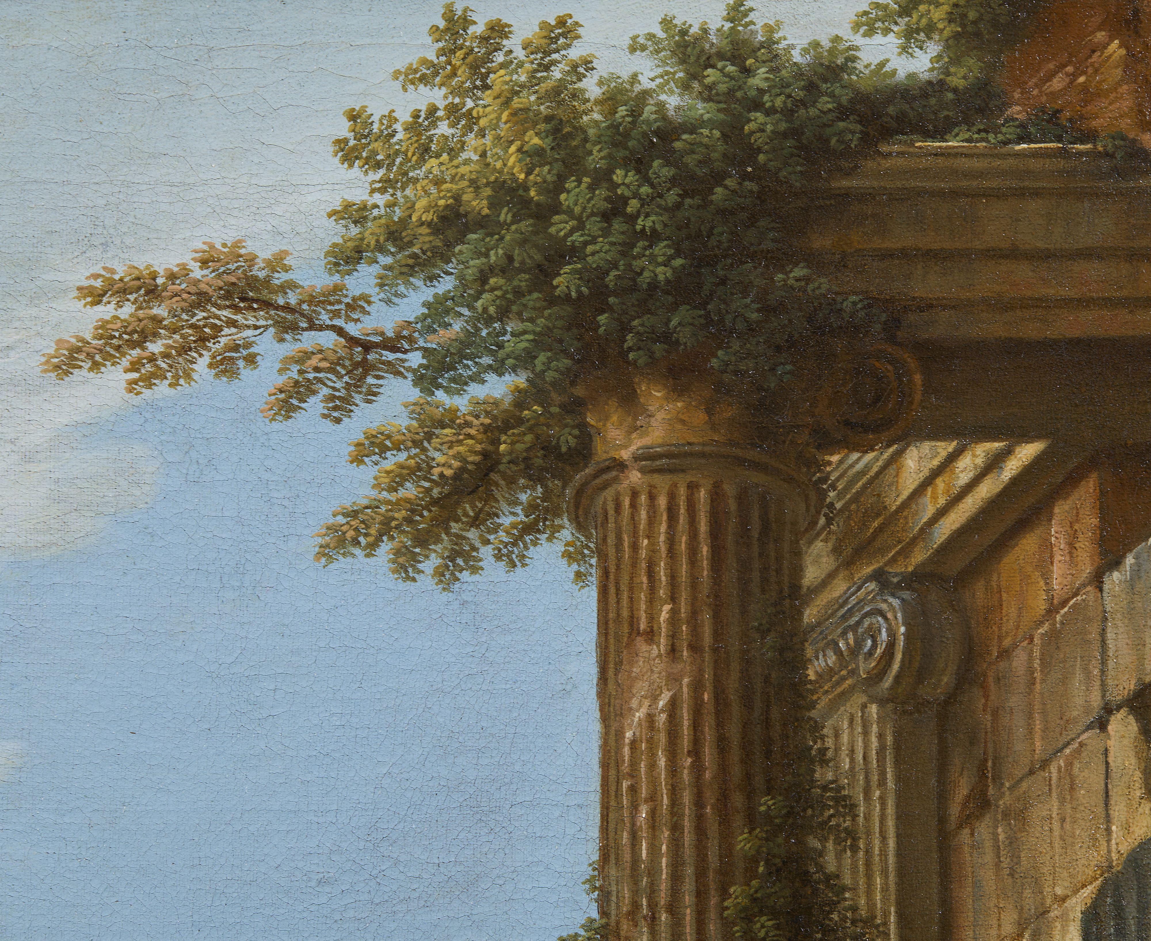 17th Century Landscapes with Ruins Giovanni Ghisolfi Capricci Oil on Canvas Blue For Sale 4