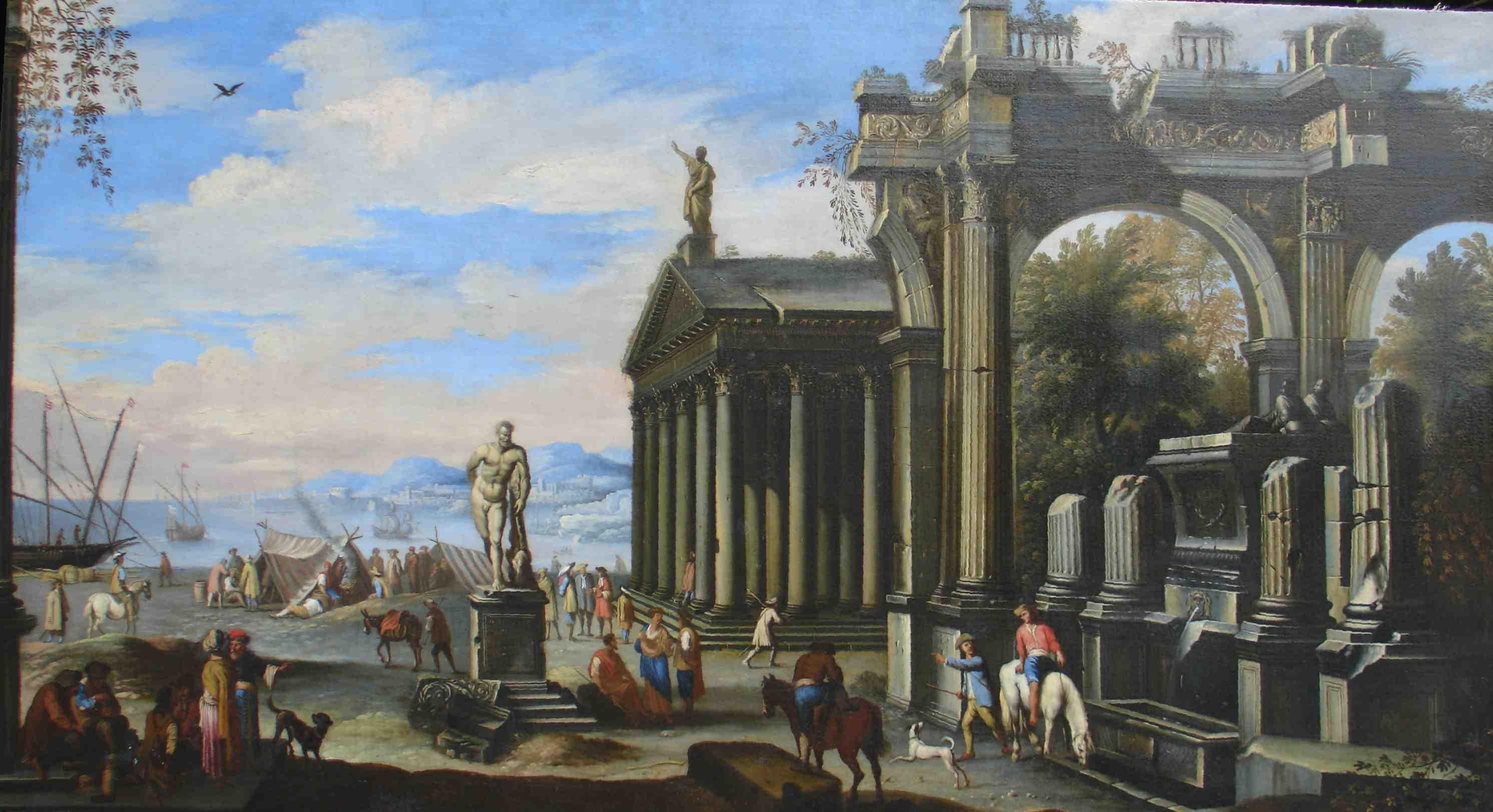 Capriccio - 17th Century Oil on Canvas Classical Architectural Ruins Painting 6