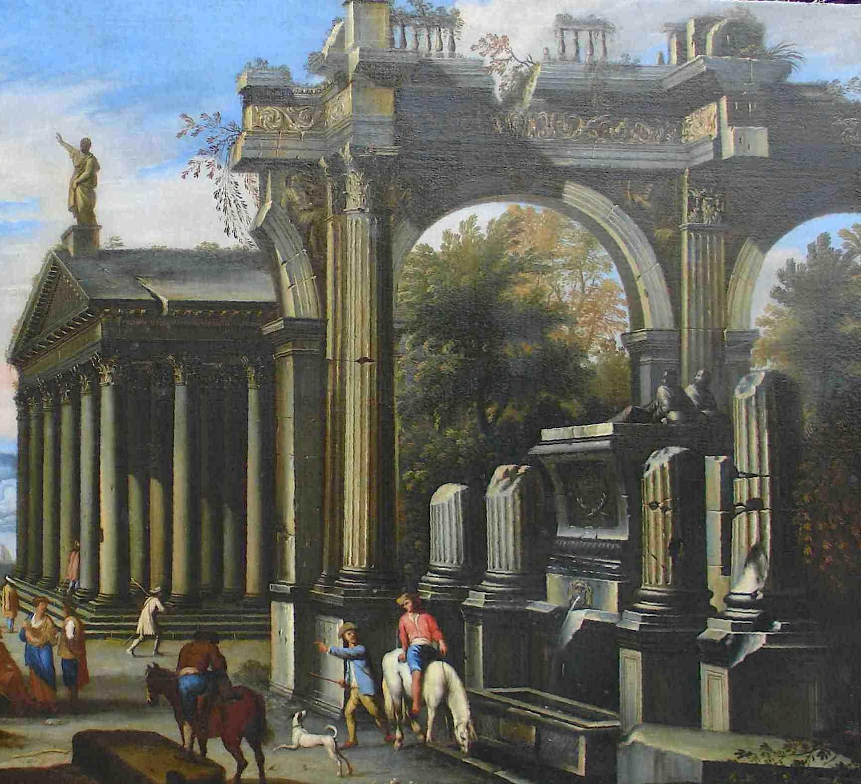 Capriccio - 17th Century Oil on Canvas Classical Architectural Ruins Painting  10