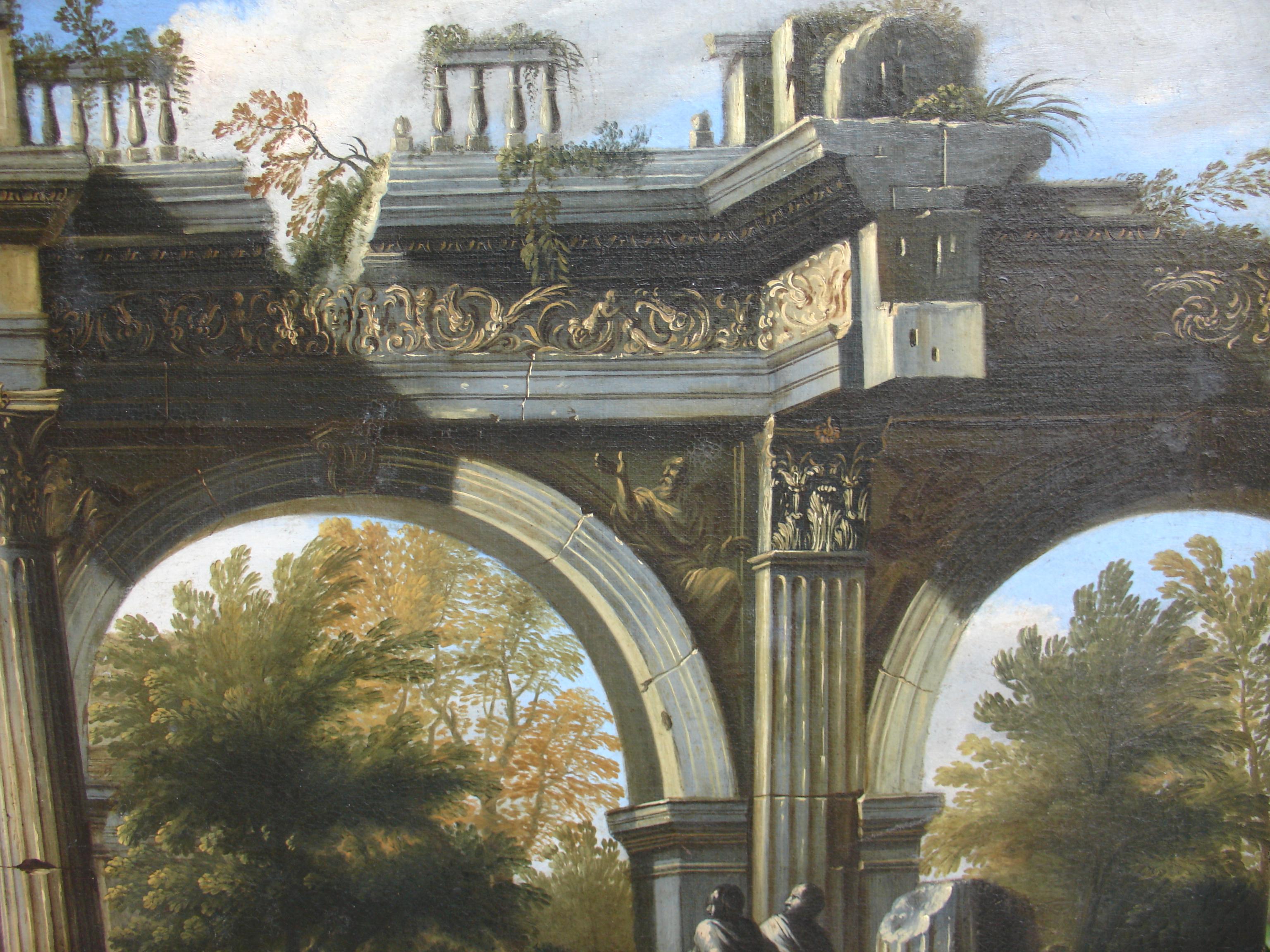 Capriccio - 17th Century Oil on Canvas Classical Architectural Ruins Painting 3