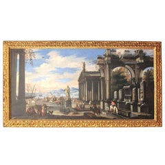 Capriccio - 17th Century Oil on Canvas Classical Architectural Ruins Painting 