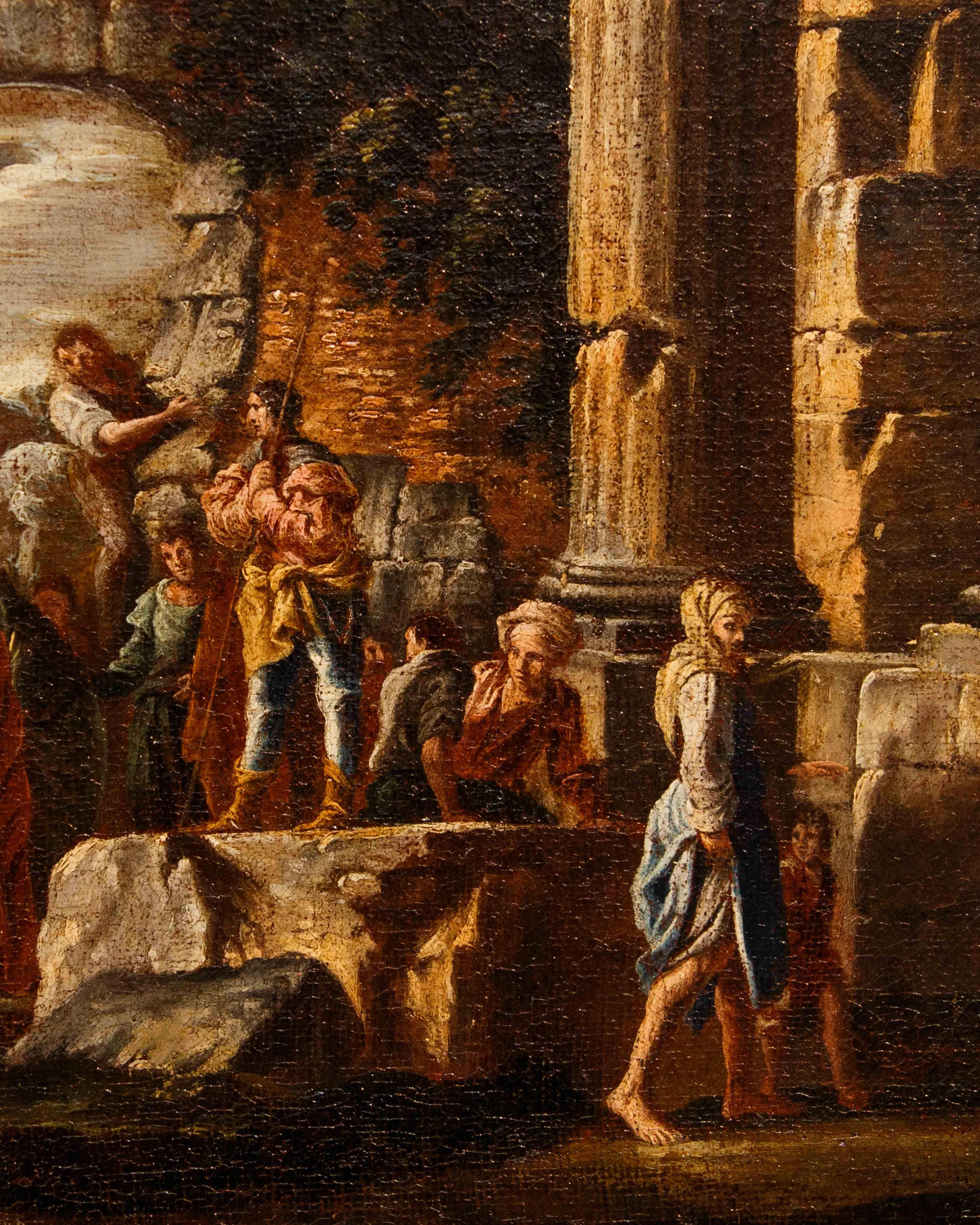 capriccio with biblical scene painted by Giovanni Ghisolfi For Sale 4