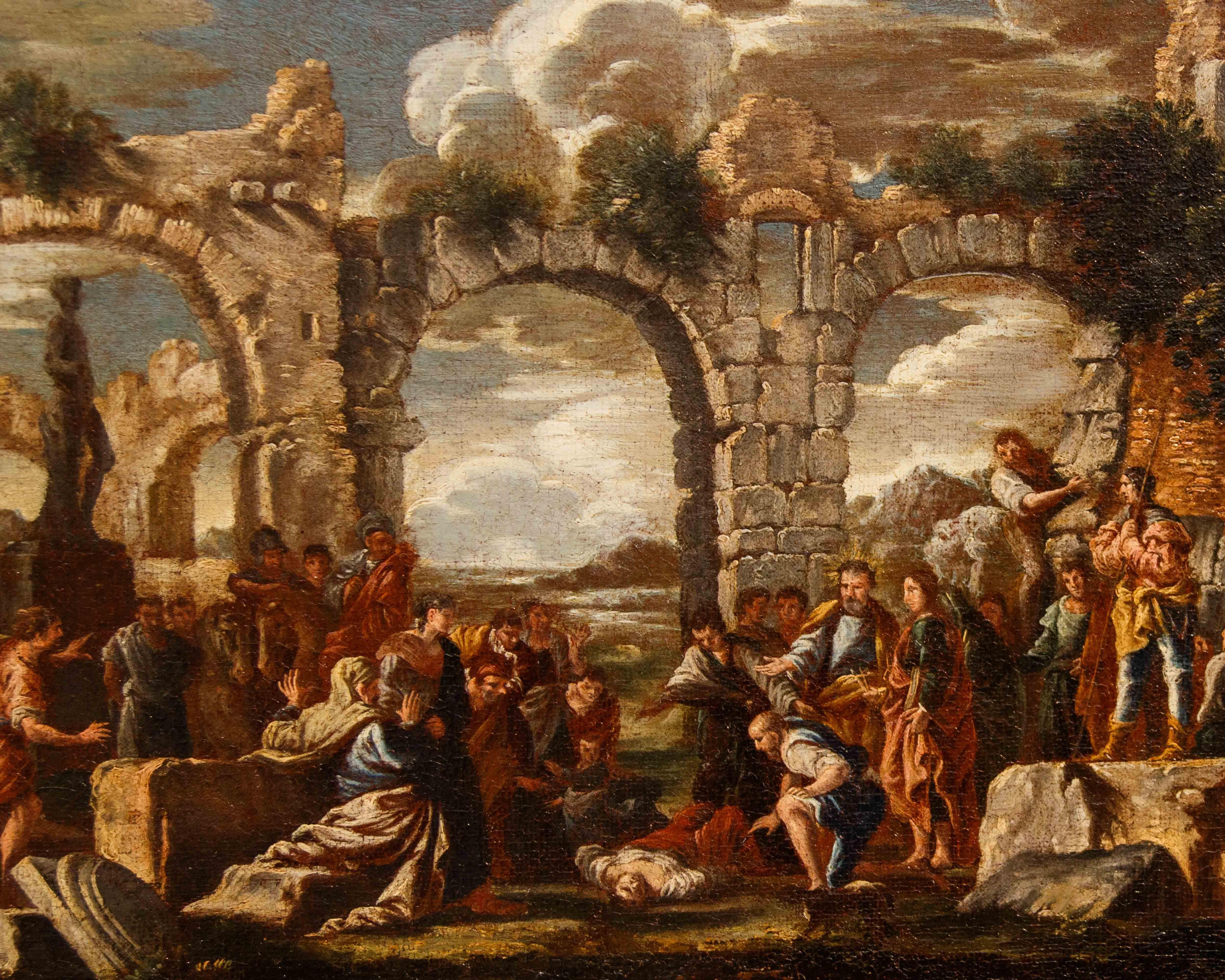 capriccio with biblical scene painted by Giovanni Ghisolfi For Sale 7