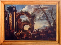 Antique Roman Ruins with Figures - Oil On Canvas by Giovanni Ghisolfi