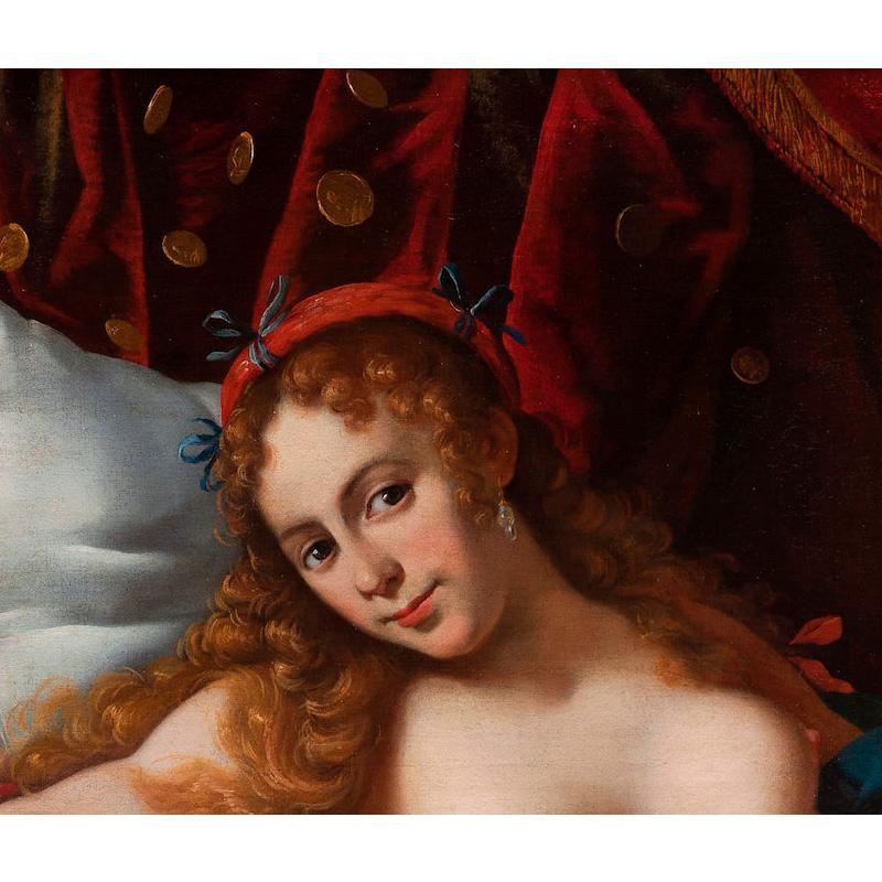 XVIIe siècle par Giacomo Sementi et Pier Francesco Cittadini Dana Huile sur toile - Noir Figurative Painting par Giovanni Giacomo Sementi (Bologna 1580 - Rome 1636) - Pier Francesco Cittadini (Milan 1616 - Bologna 1681)