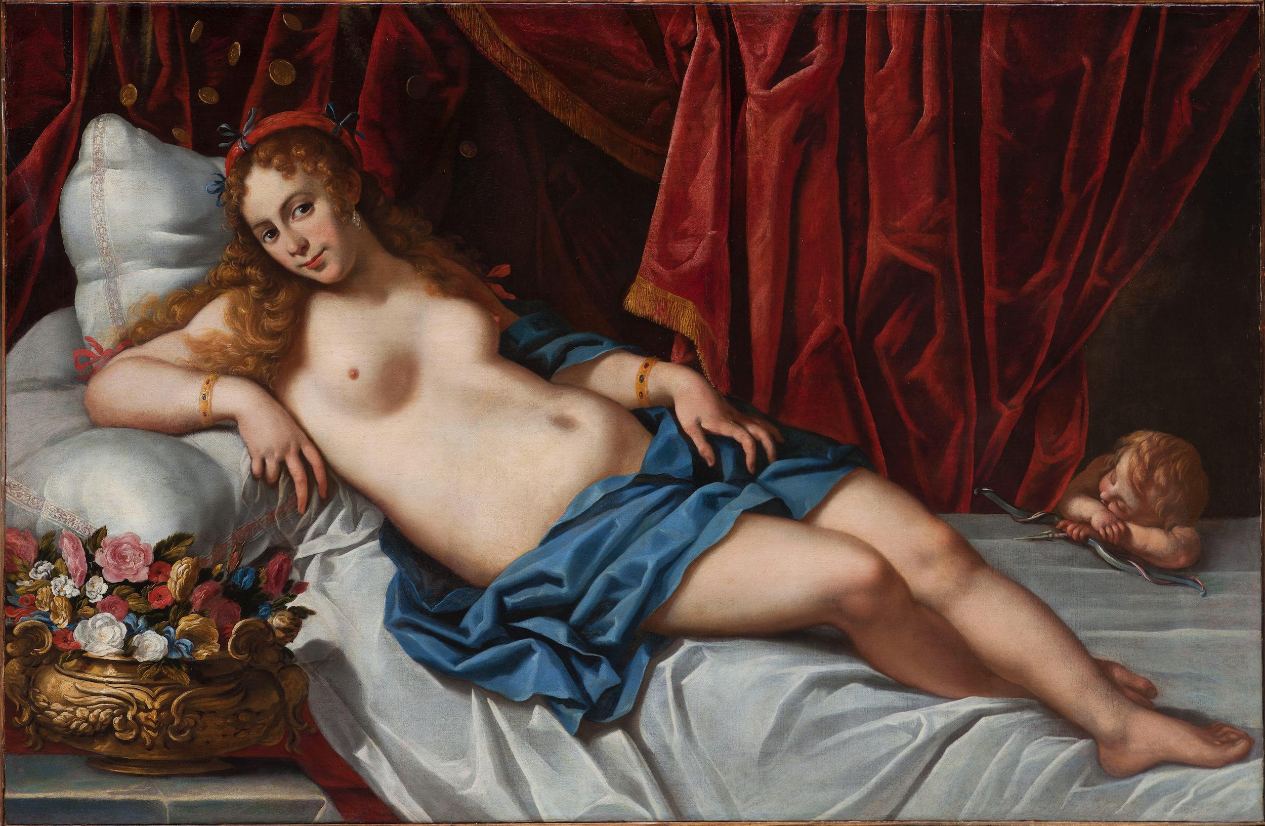 Figurative Painting Giovanni Giacomo Sementi (Bologna 1580 - Rome 1636) - Pier Francesco Cittadini (Milan 1616 - Bologna 1681) - XVIIe siècle par Giacomo Sementi et Pier Francesco Cittadini Dana Huile sur toile