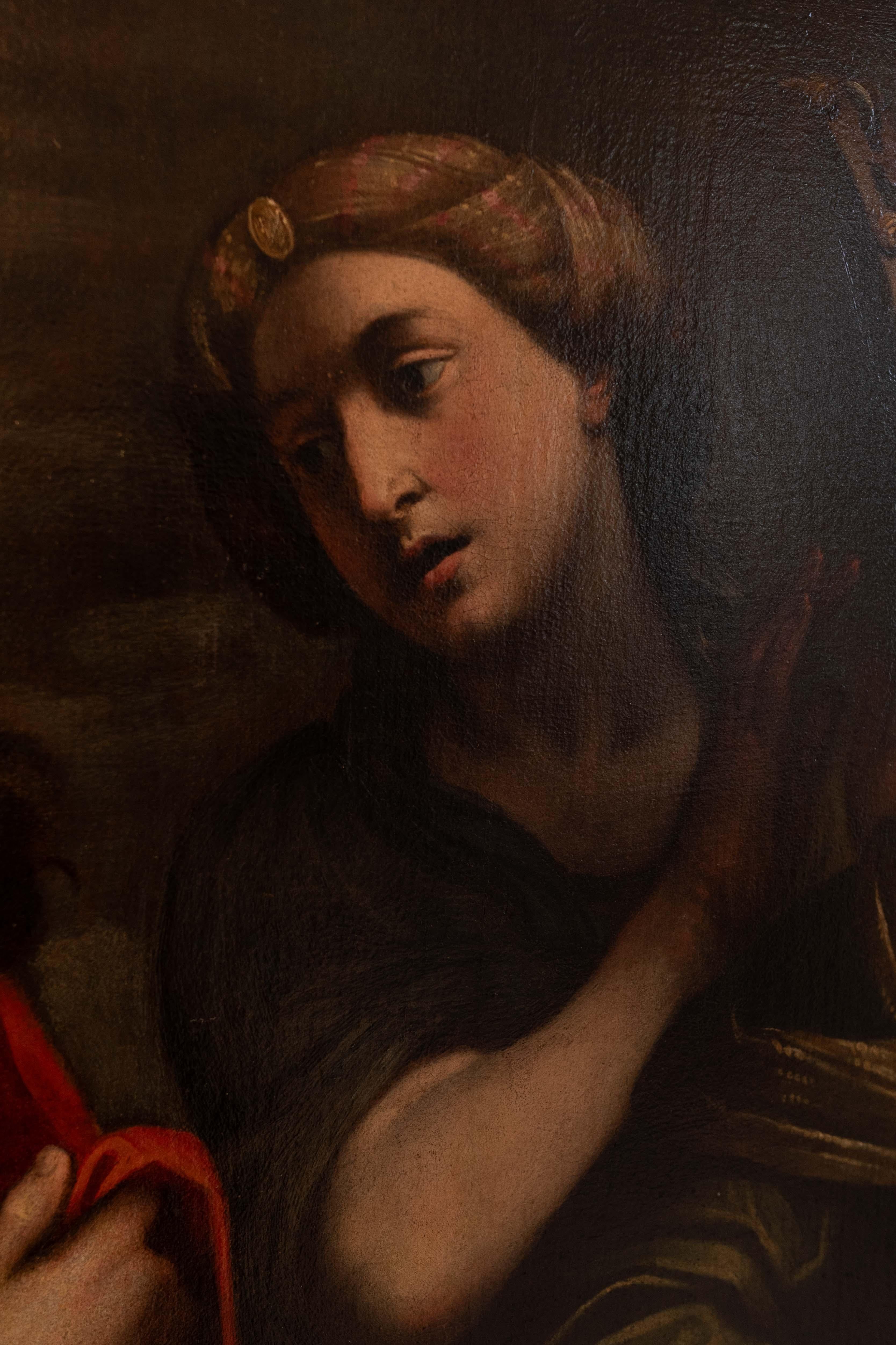 Olio su tela. 

Il dipinto raffigura il trionfo di David su Golia. 

L'autenticità del dipinto è confermata. 

Sementi (Bologna, 18 luglio 1580) fu allievo di Guido Reni. 