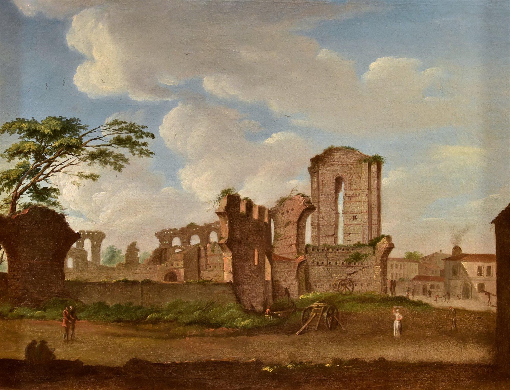 Ansicht Roman Forum Van Lint Landschaft 18. Jahrhundert Gemälde Öl auf Leinwand Alter Meister – Painting von Giovanni Giacomo Van Lint (Rome 1723 - 1790) 