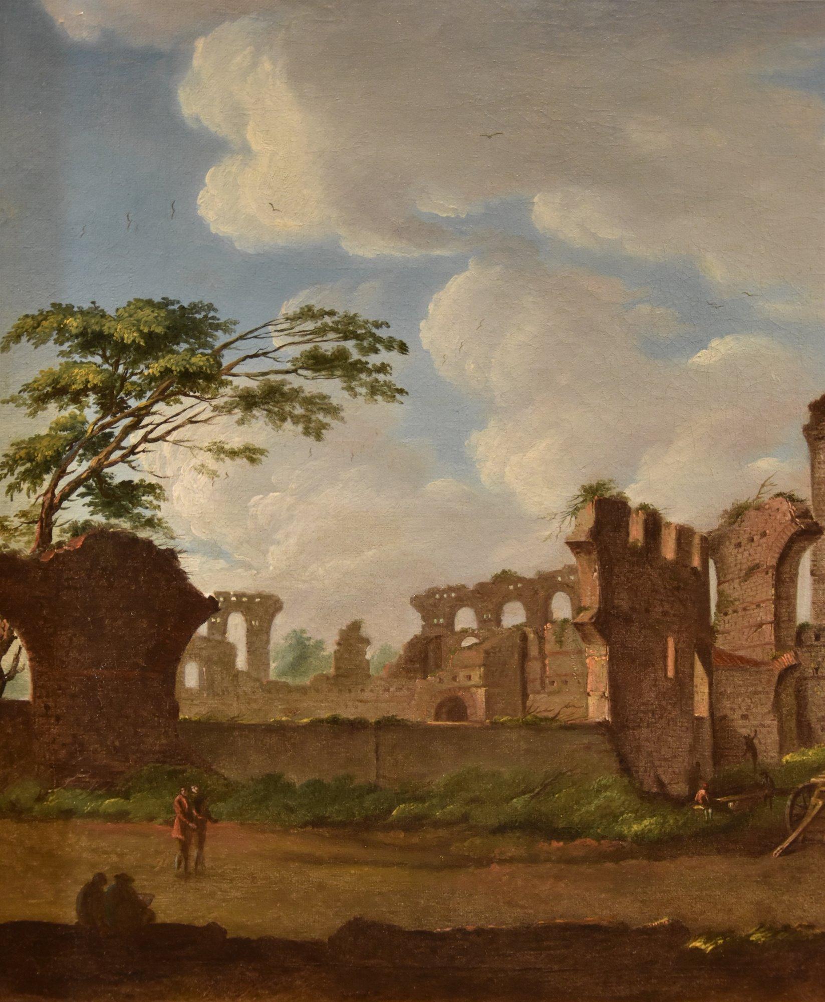 Ansicht Roman Forum Van Lint Landschaft 18. Jahrhundert Gemälde Öl auf Leinwand Alter Meister (Alte Meister), Painting, von Giovanni Giacomo Van Lint (Rome 1723 - 1790) 