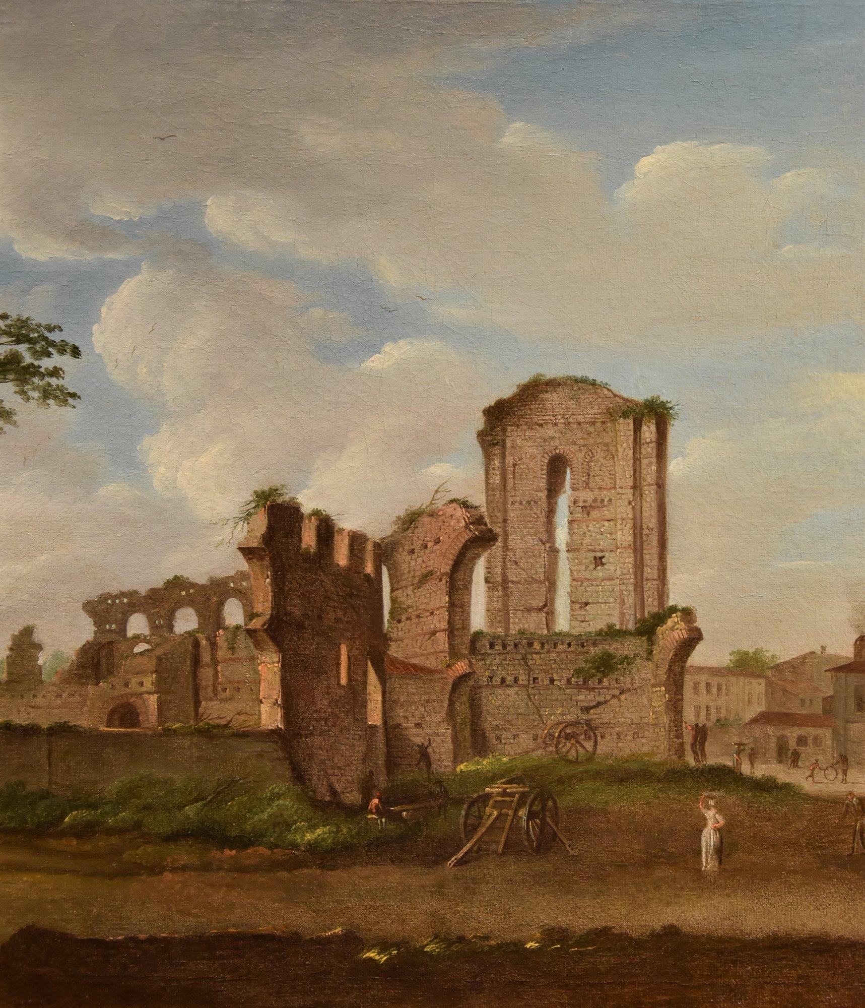 Ansicht Roman Forum Van Lint Landschaft 18. Jahrhundert Gemälde Öl auf Leinwand Alter Meister (Braun), Landscape Painting, von Giovanni Giacomo Van Lint (Rome 1723 - 1790) 