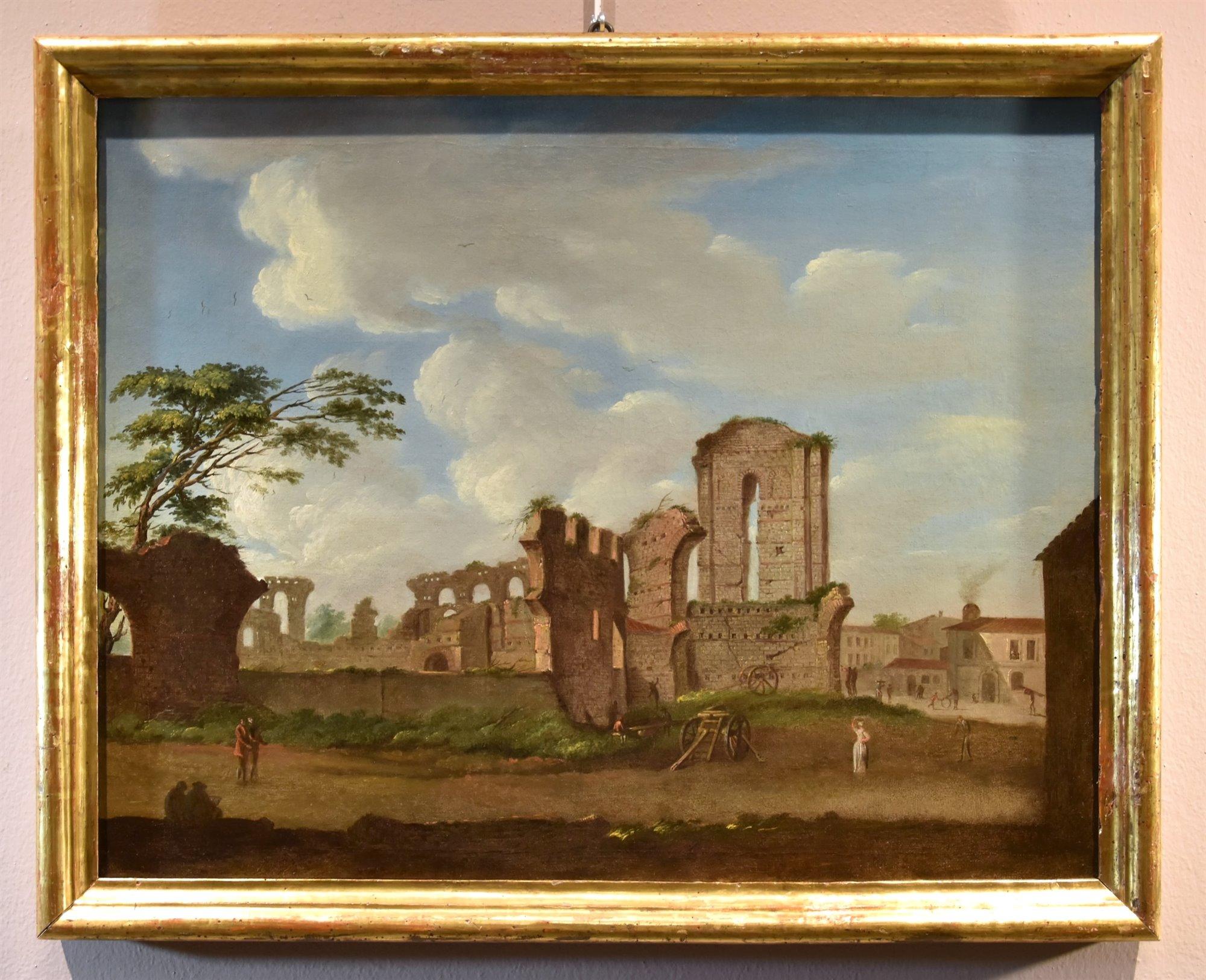 Giovanni Giacomo Van Lint (Rome 1723 - 1790)  Landscape Painting – Ansicht Roman Forum Van Lint Landschaft 18. Jahrhundert Gemälde Öl auf Leinwand Alter Meister