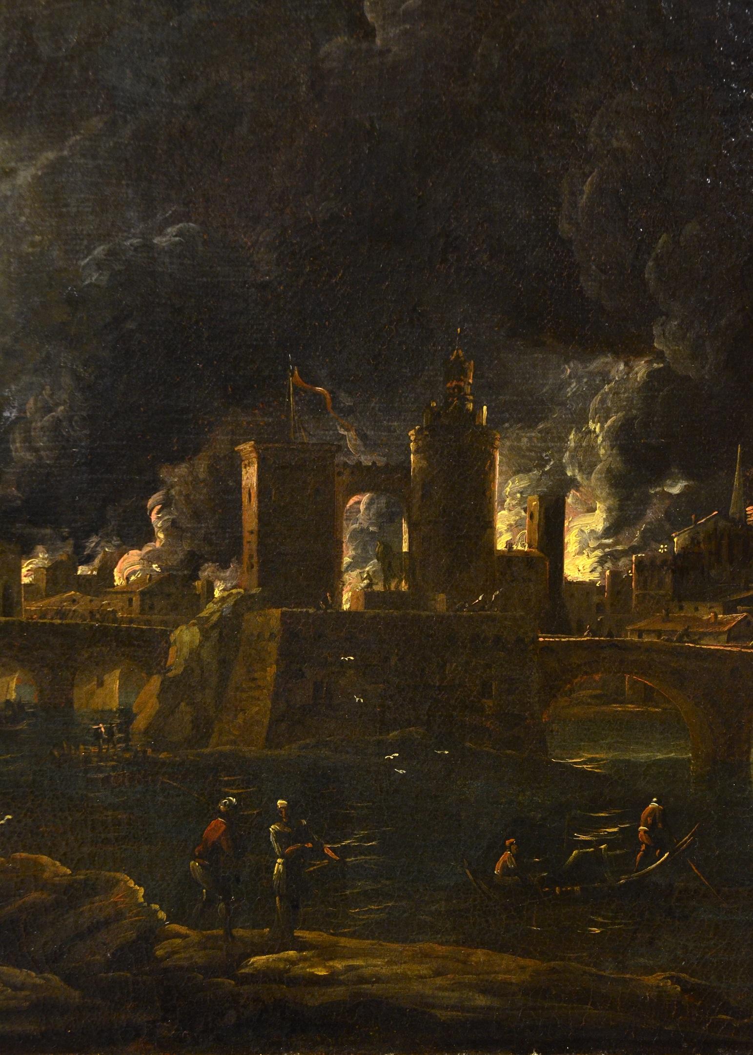 Giovanni Grevenbroeck, known as il Solfarolo (Netherlands, c. 1650 - Milan, post 1699)
Nocturne with the mythological episode of the fire of the city of Troy

Oil painting on canvas - 50 x 65 cm, framed cm. 69 x 85

The work is accompanied by an