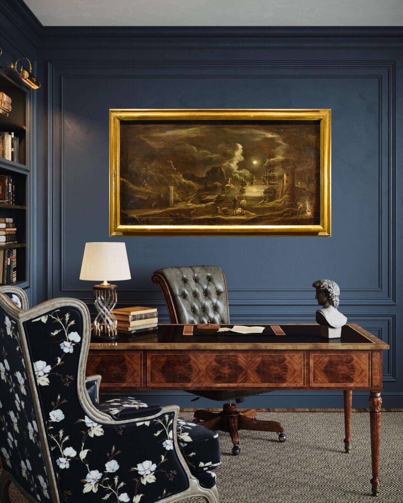 Giovanni Grevenbroeck, called the Solfarolo (Netherlands, c. 1650 - Milan, post 1699)
Port View in Moonlight

Oil on canvas

70 x 132 cm
Framed 86 x 146 cm

Critical apparatus: Expertise by Emilio Negro.

We are pleased to present this pleasing