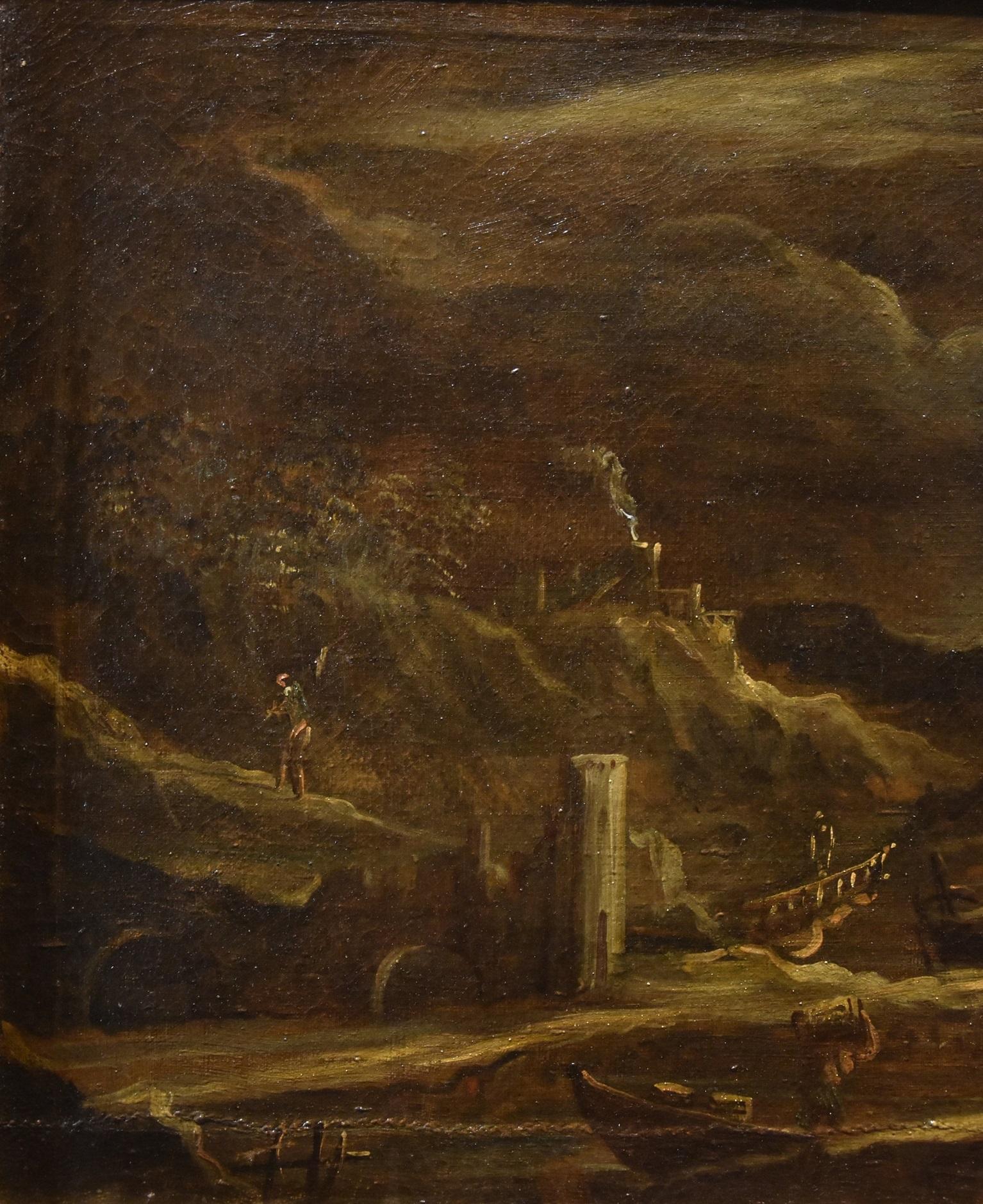 Port Moonlight See Landscape Grevenbroeck Paint 17th Century Oil on canvas For Sale 1