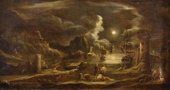 Porto al chiaro di luna Paesaggio di Grevenbroeck Dipinto del XVII secolo Olio su tela
