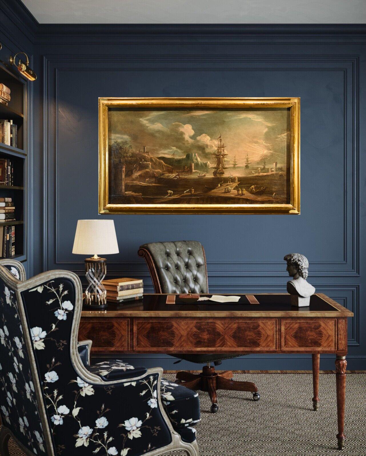 Port See Landscape Grevenbroeck peint à l'huile sur toile 17ème siècle - Maîtres anciens Painting par Giovanni Grevenbroeck (netherlands, C. 1650 - Milan, 1699)