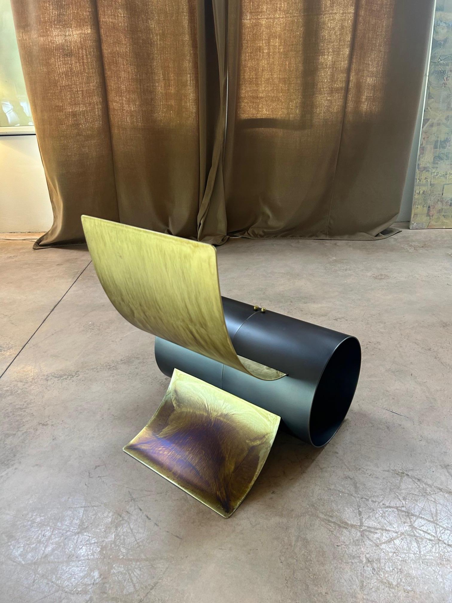 Giovanni Grismondi brutalist iron & brass longue chair One Off For Sale 3