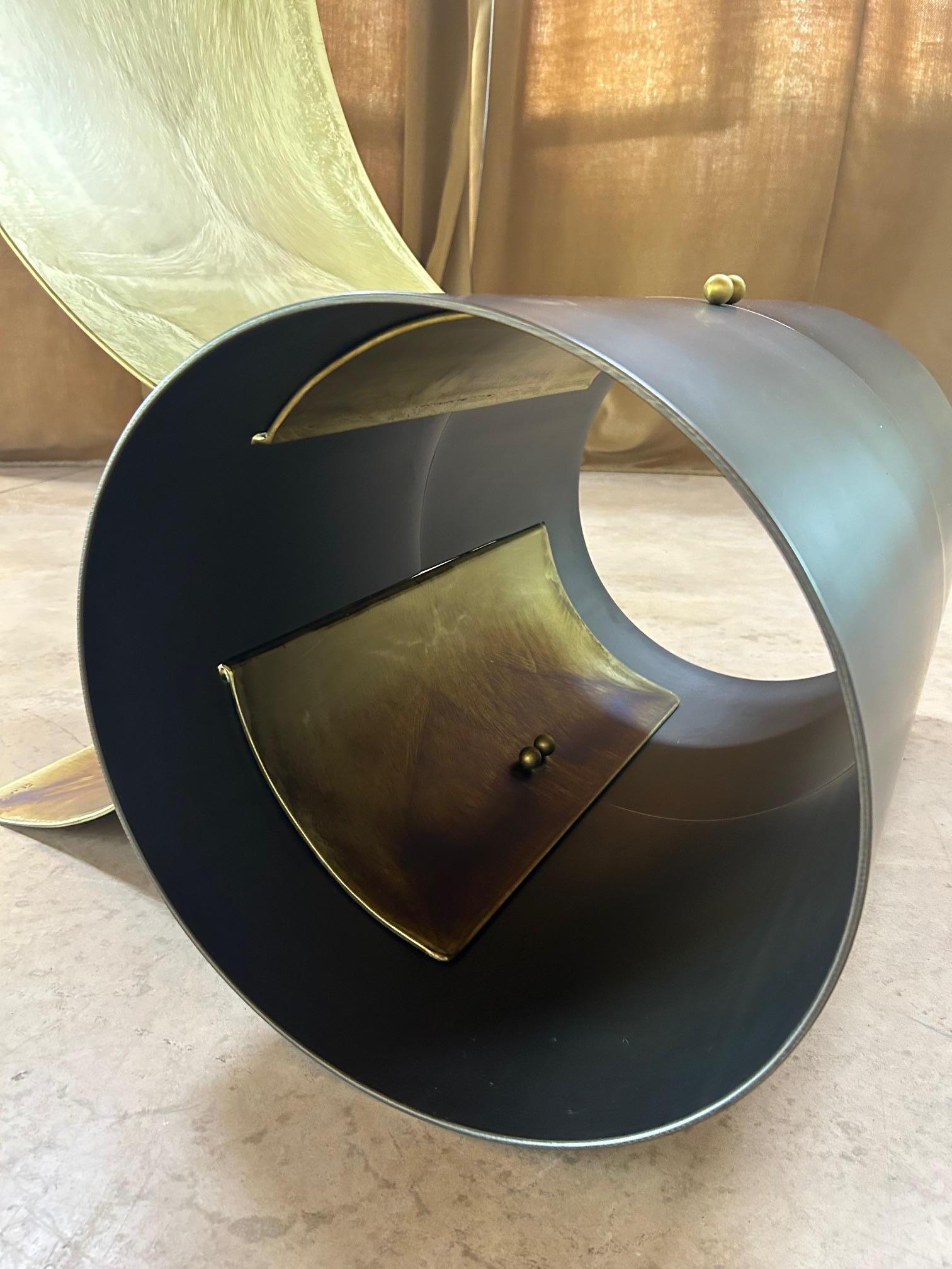 Giovanni Grismondi brutalist iron & brass longue chair One Off For Sale 6