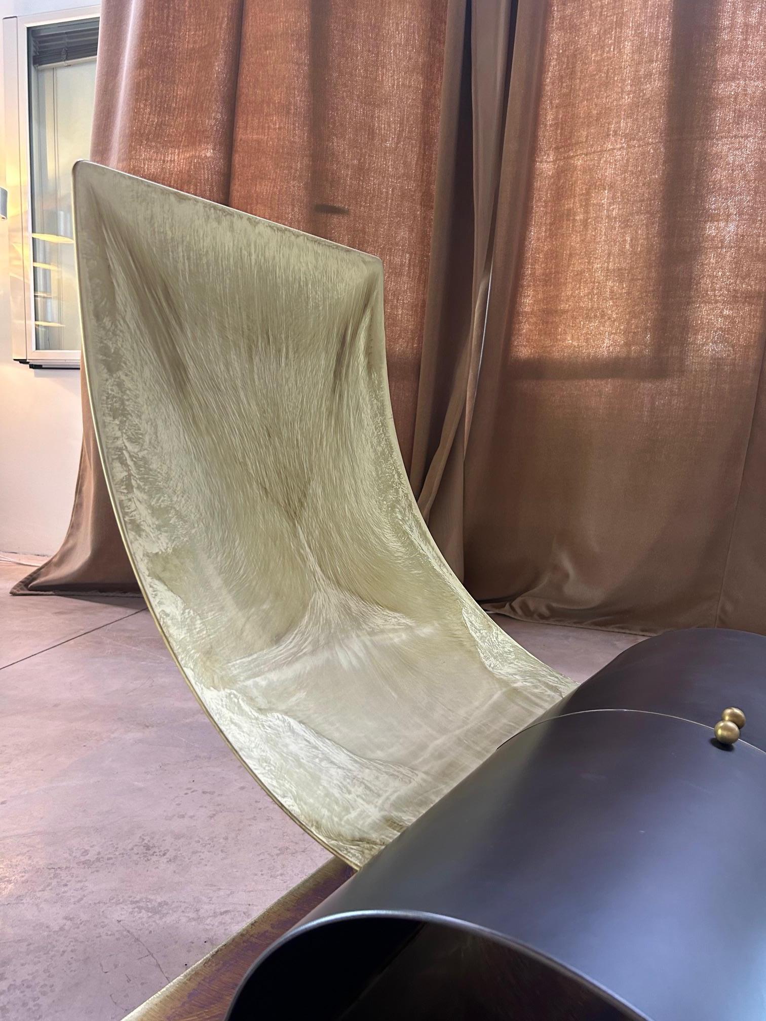 Giovanni Grismondi brutalist iron & brass longue chair One Off For Sale 8