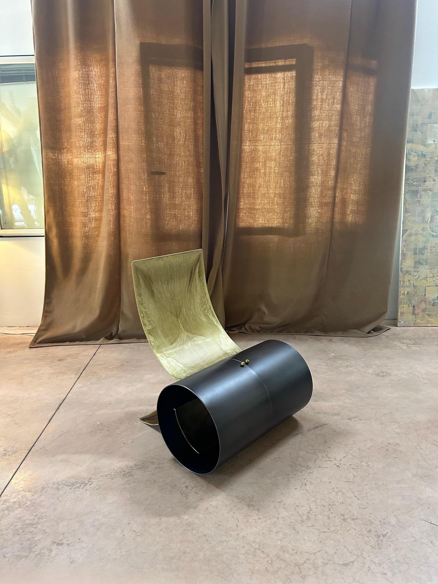 Giovanni Grismondi brutalist iron & brass longue chair One Off For Sale 9