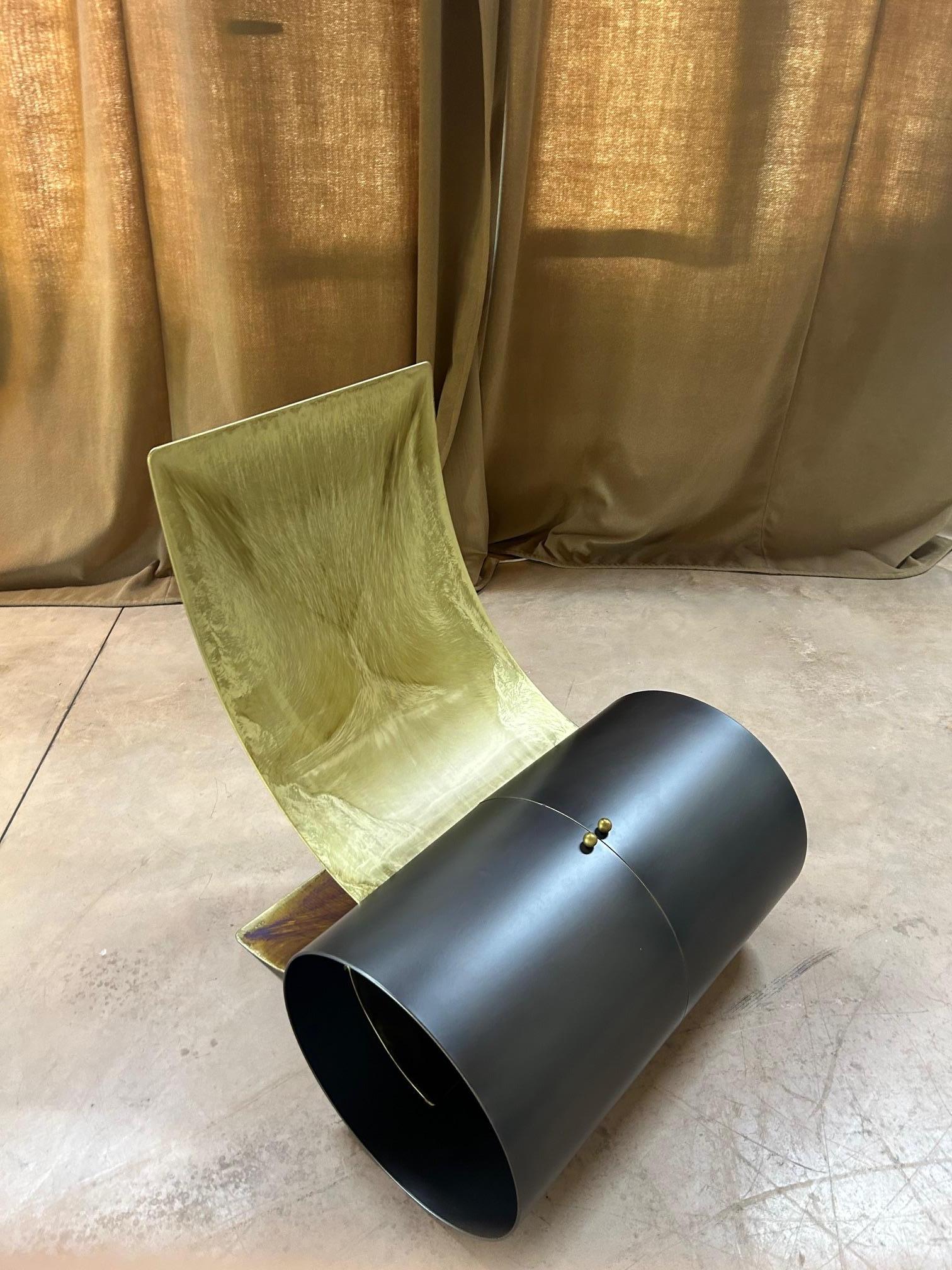 Giovanni Grismondi brutalist iron & brass longue chair One Off For Sale 11