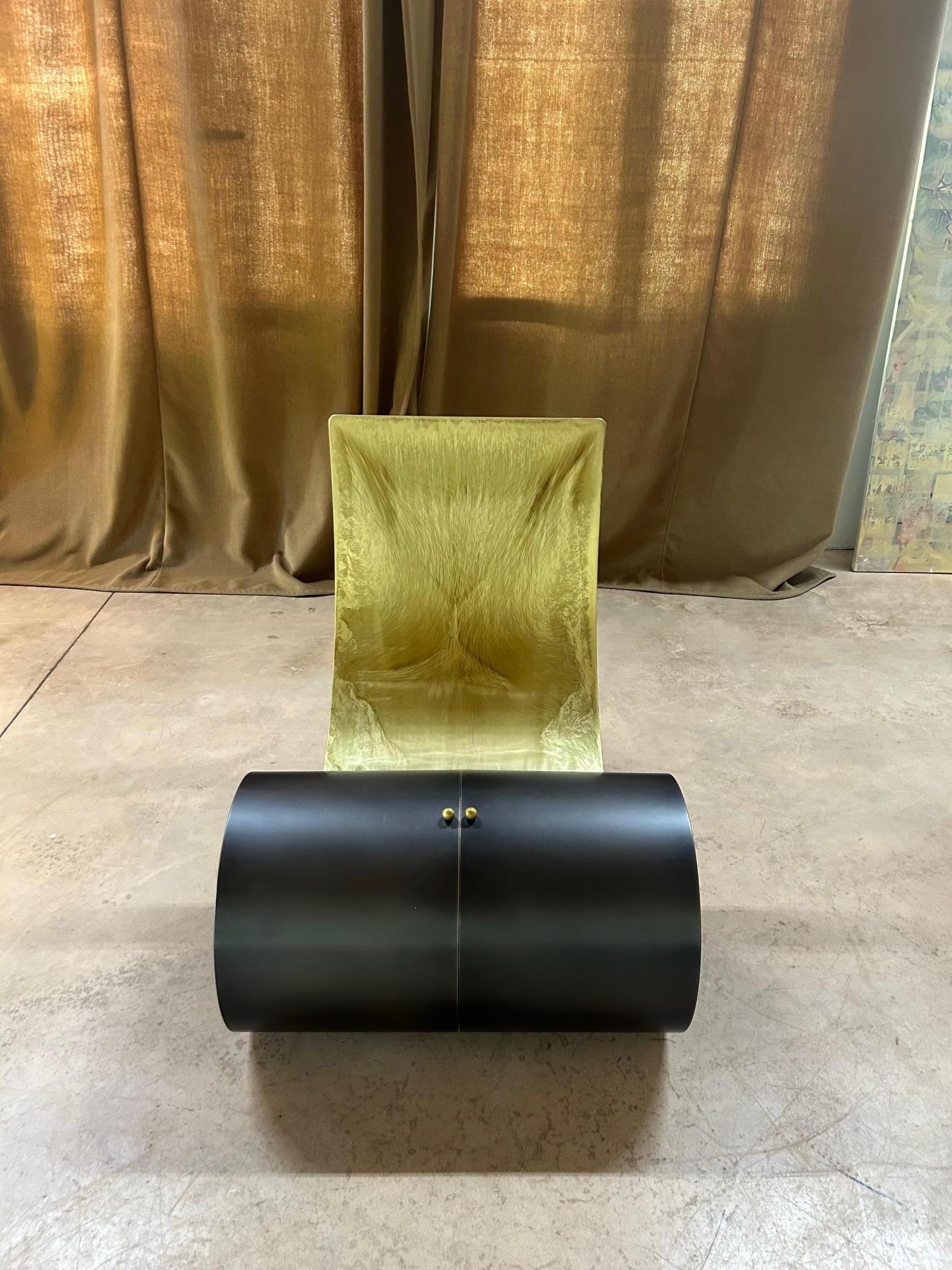 Giovanni Grismondi brutalist iron & brass longue chair One Off For Sale 13