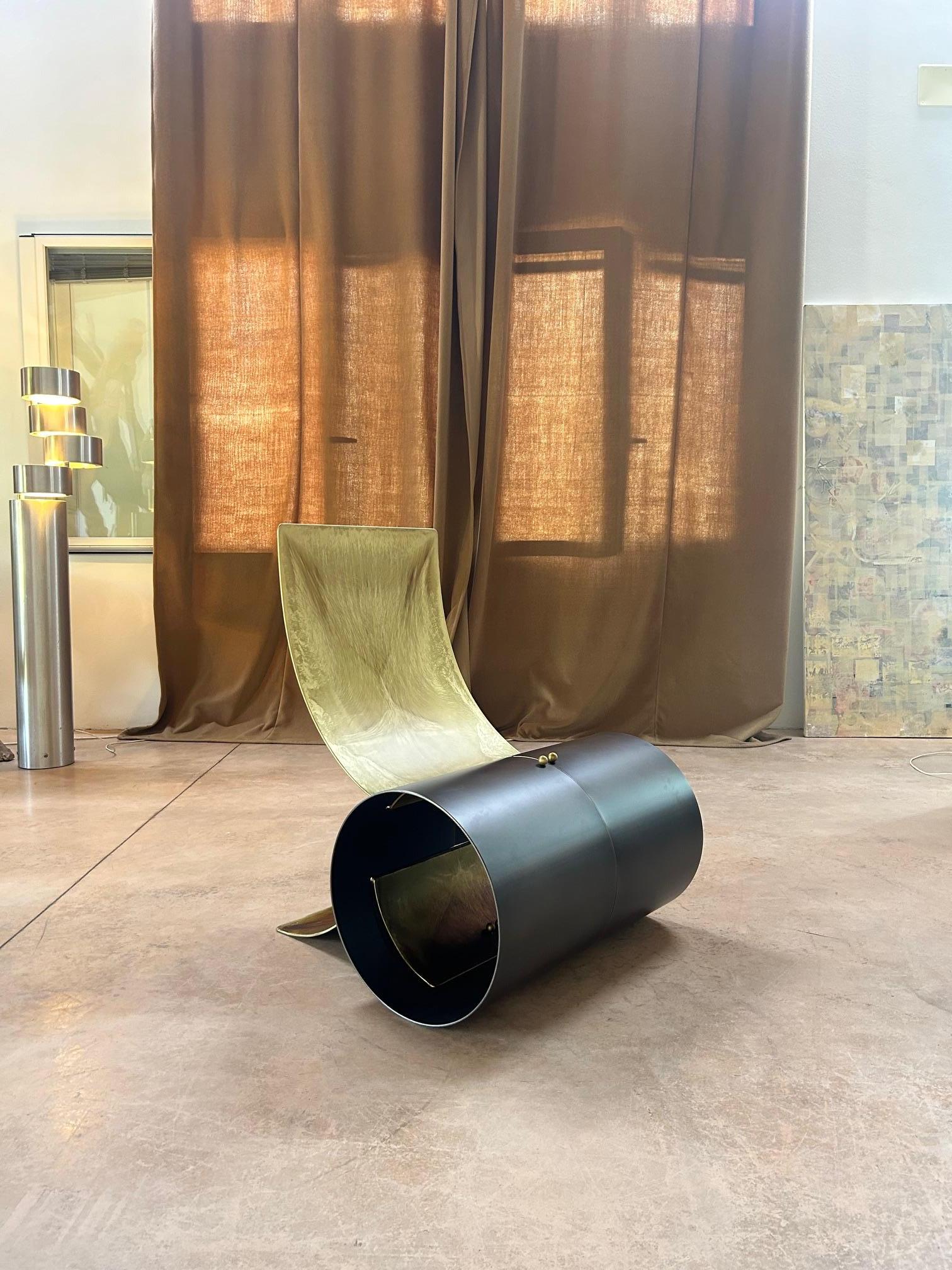Giovanni Grismondi brutalist iron & brass longue chair One Off For Sale 1