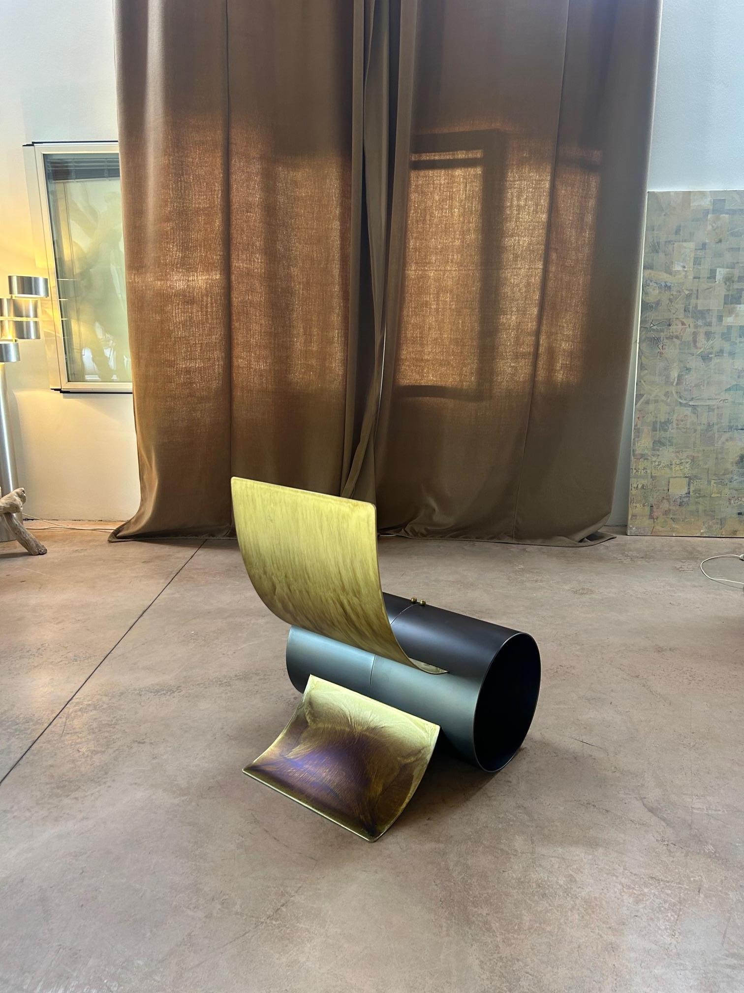 Giovanni Grismondi brutalist iron & brass longue chair One Off For Sale 2