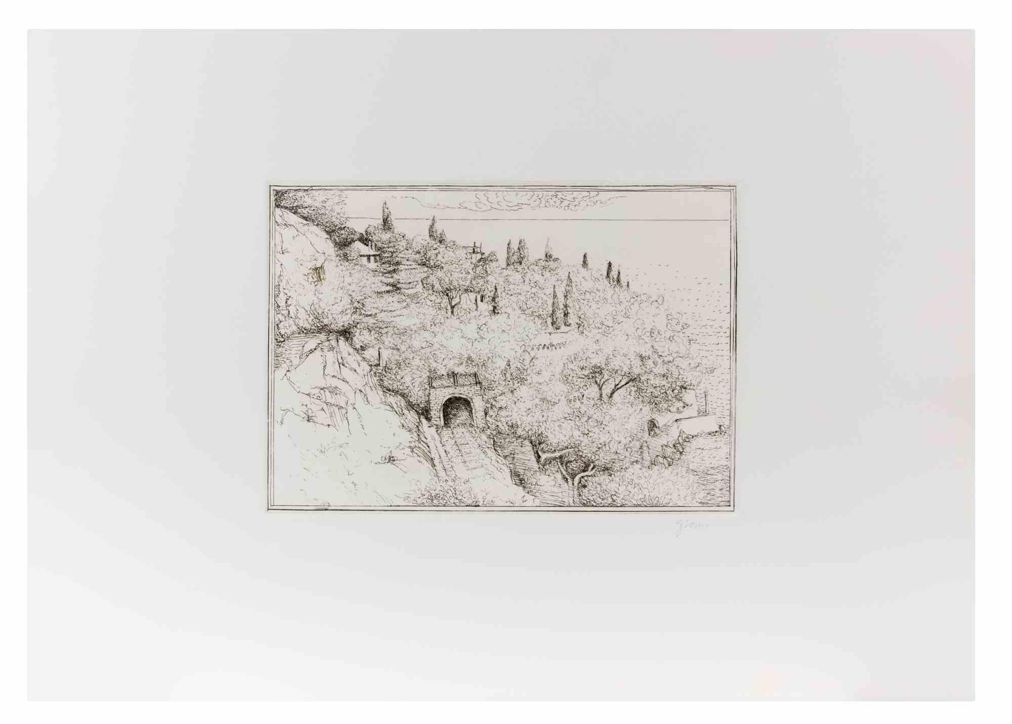Countryside - Etching by Giovanni Gromo - 1980s