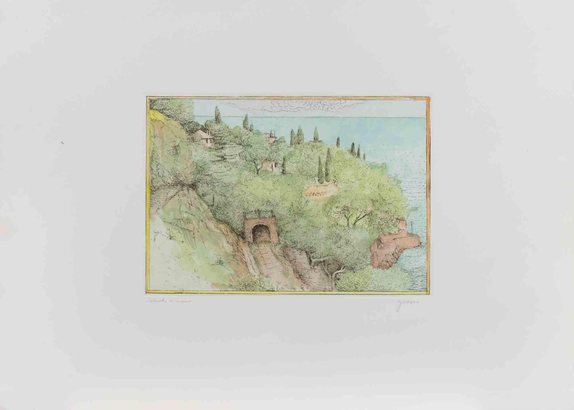 Countryside - Etching by Giovanni Gromo - 1980s