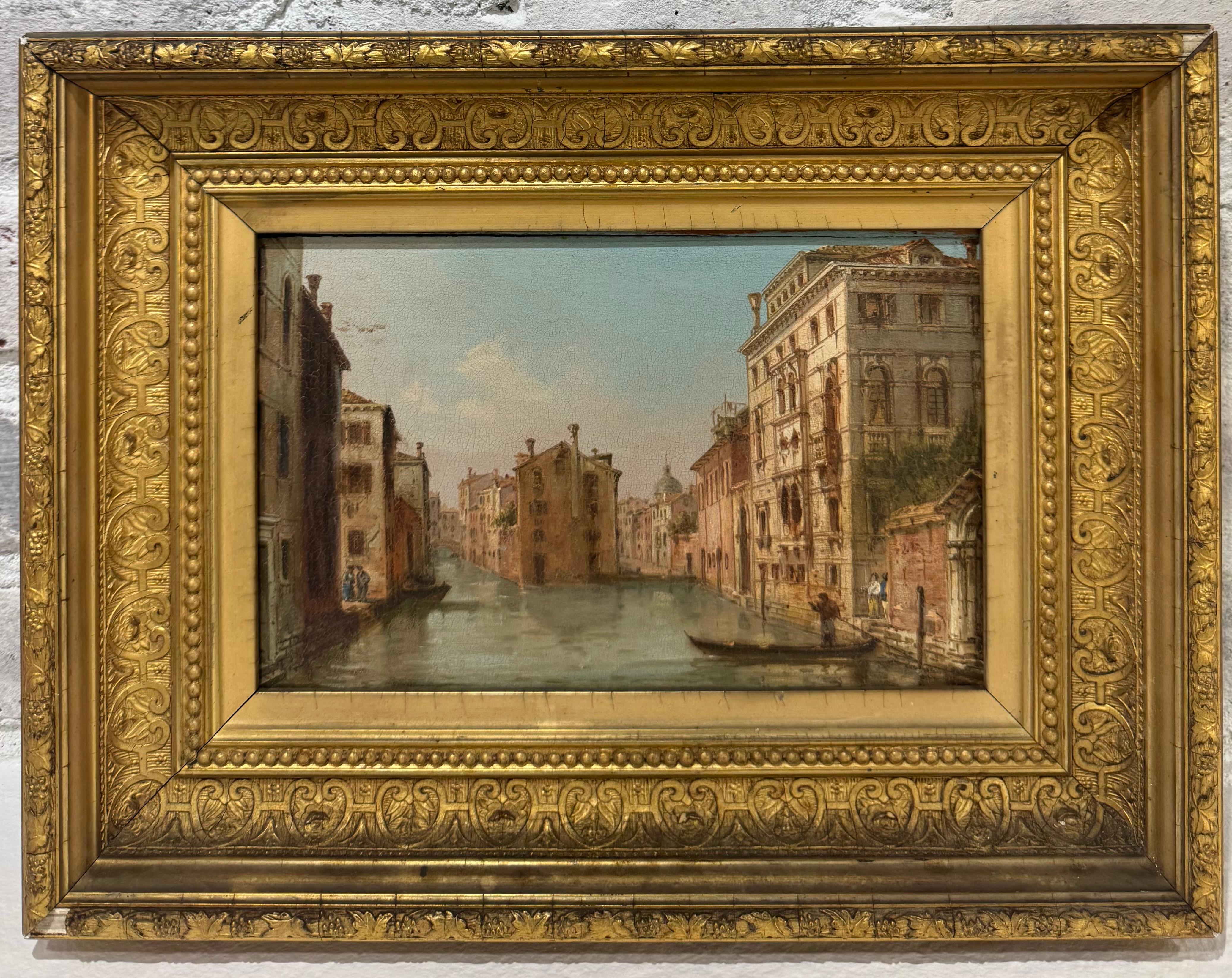 Antique Belle Epoque Italian GRAND CANAL Venetian Painting - Brown Landscape Painting by Giovanni Grubacs