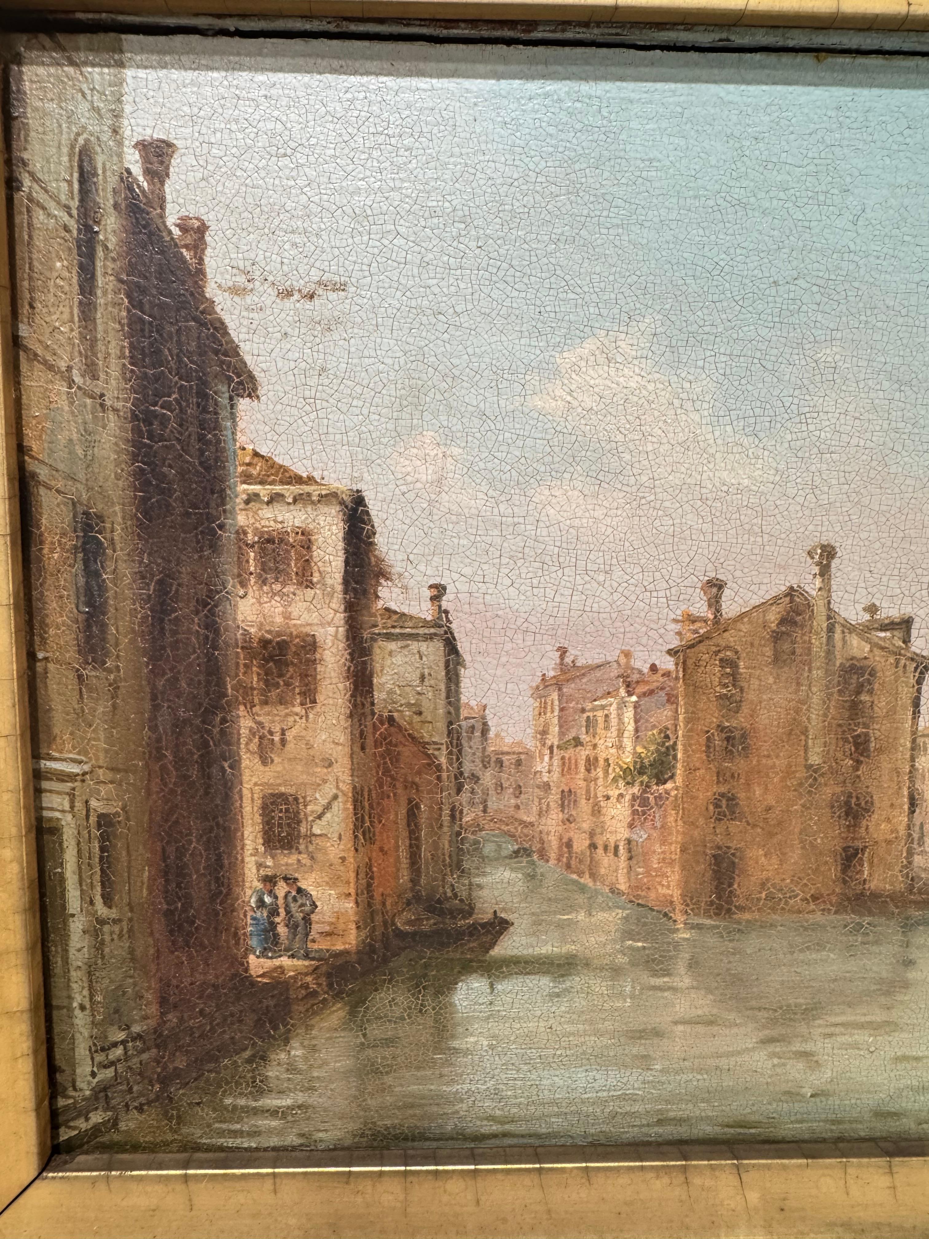 Antique Belle Epoque Italian GRAND CANAL Venetian Painting For Sale 3