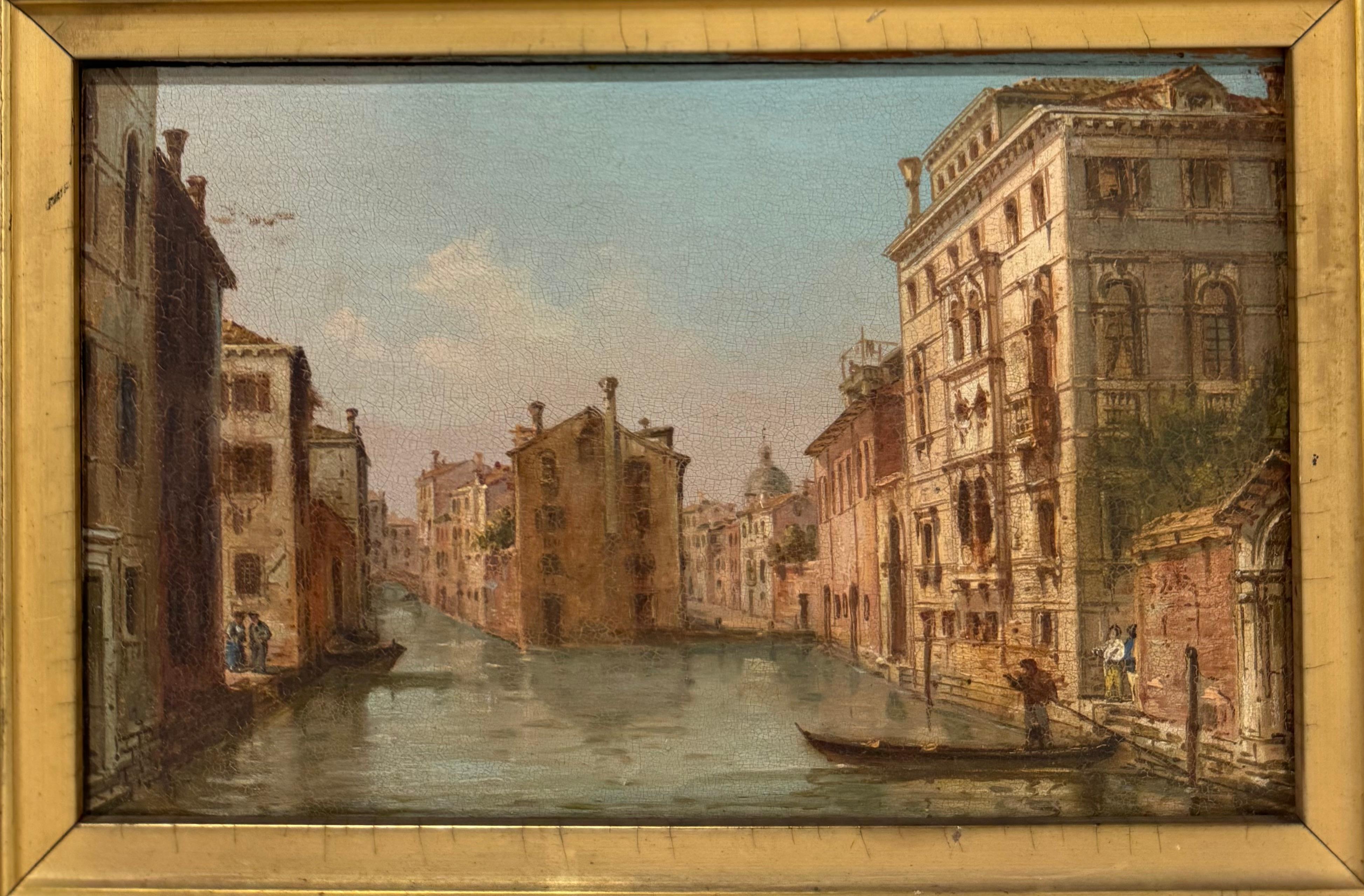Antique Belle Epoque Italian GRAND CANAL Venetian Painting For Sale 5